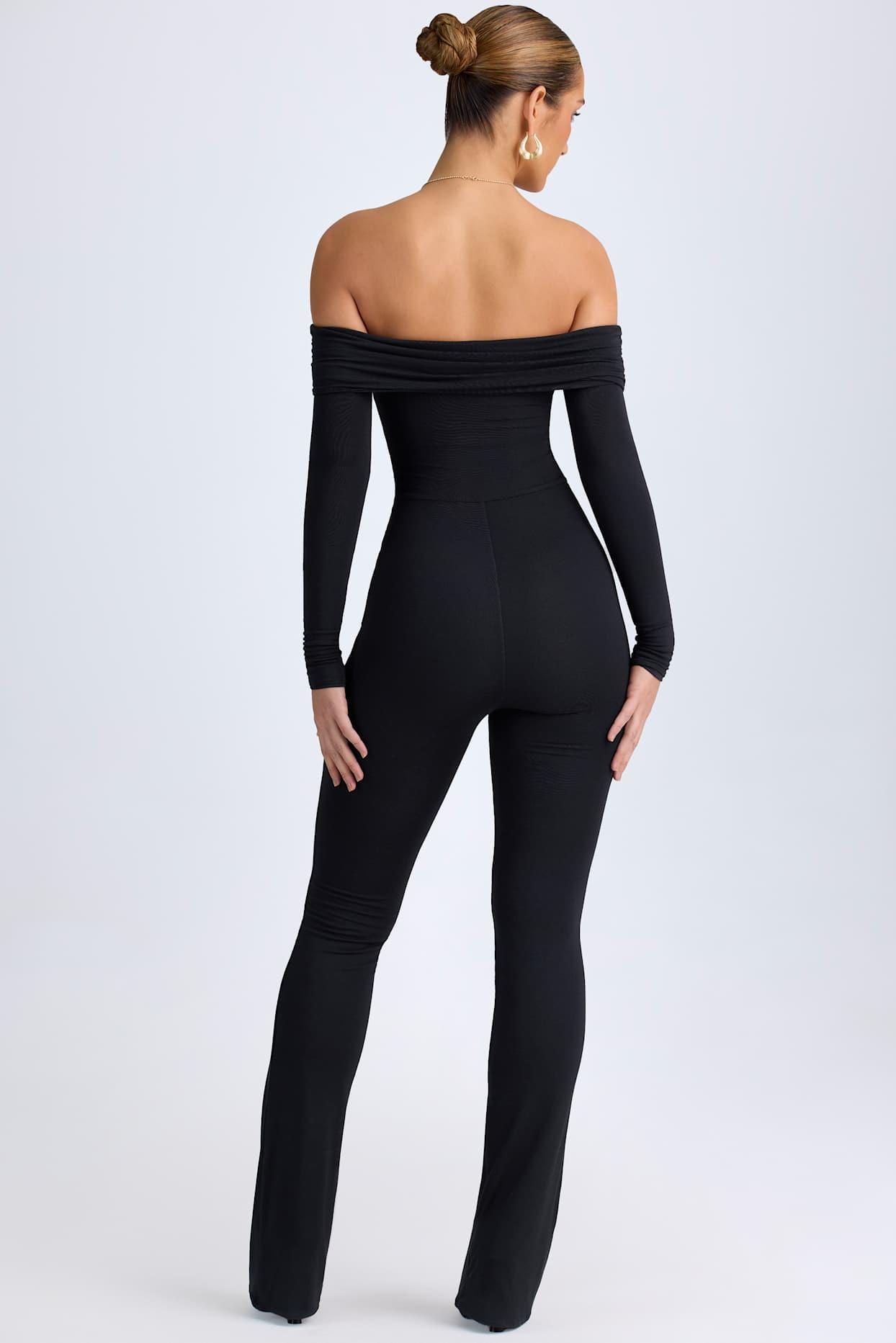 Modal Off-Shoulder Ruched Jumpsuit in Black Product Image