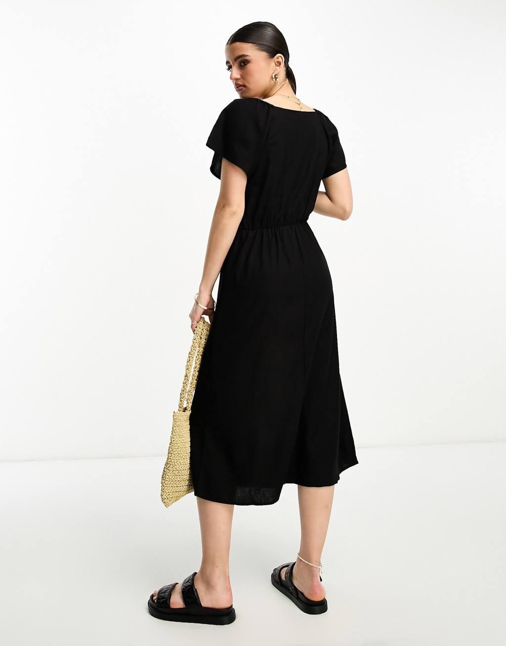 Vero Moda linen touch flutter sleeve midi dress Product Image