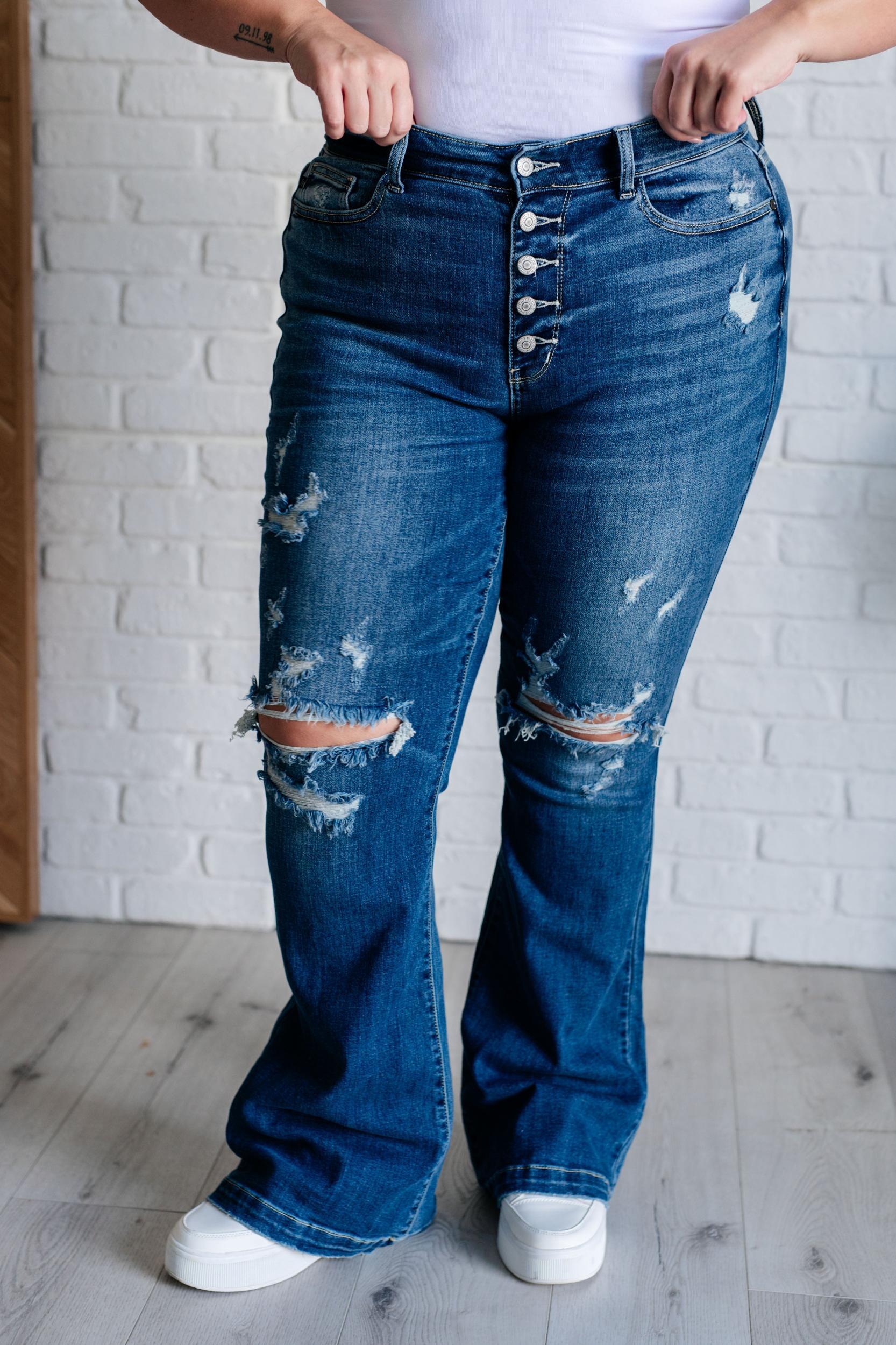 Gabriella Mid Rise Distressed Button Fly Flare (Online Exclusive) Product Image