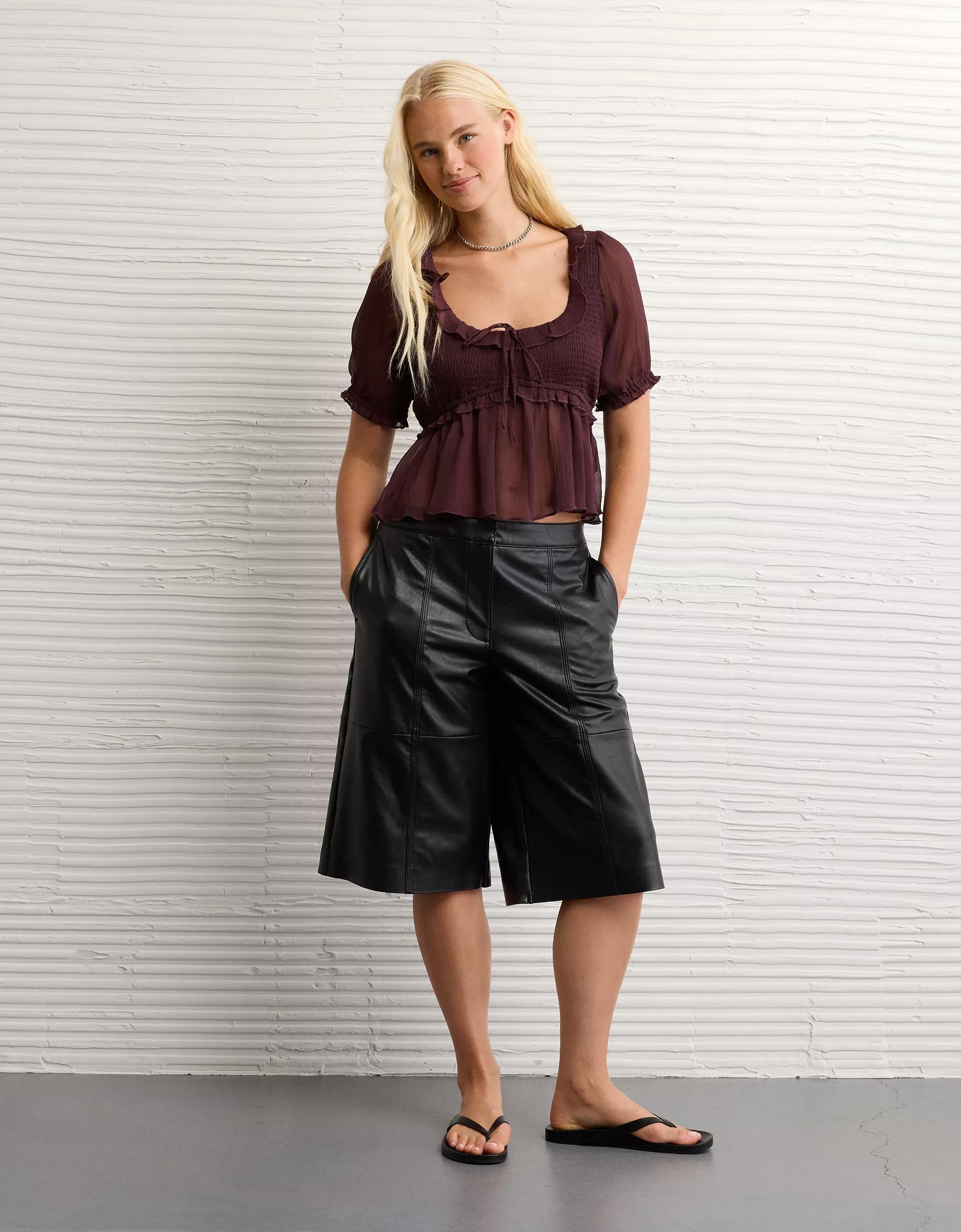 AE Smocked Babydoll Blouse Product Image