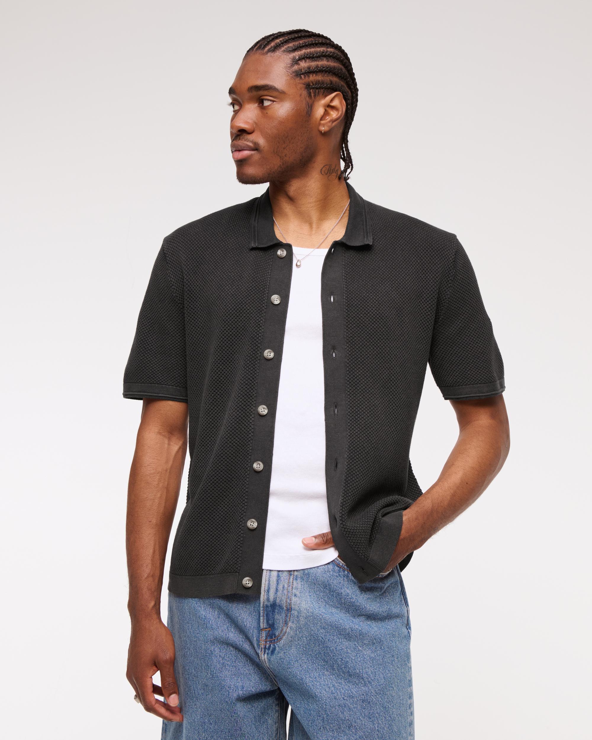 Garment Dye Button-Through Sweater Polo Product Image