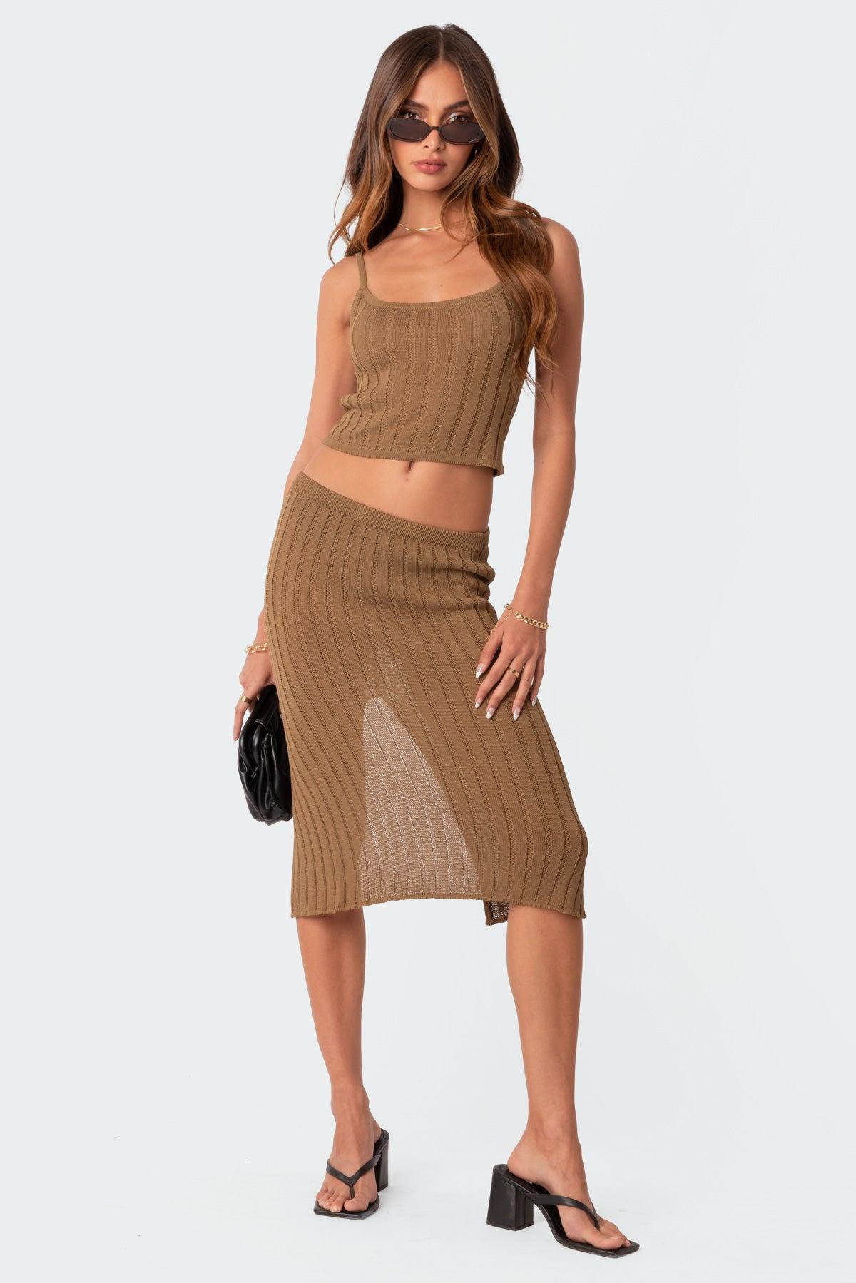 Quynh Slitted Knit Midi Skirt Product Image