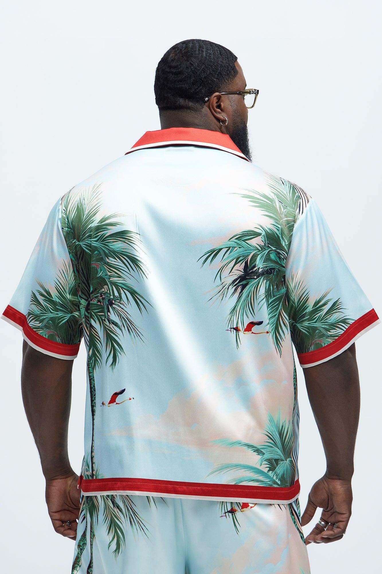 Flamingo And Palm Resort Button Up Shirt - Multi Color Product Image