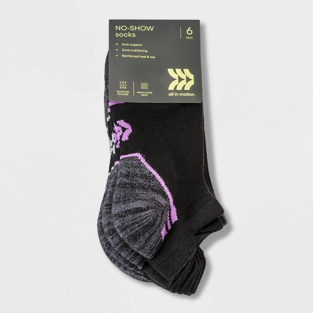 Womens Cushioned Active Striped 6pk No Show Tab Athletic Socks - All In Motion 4-10 Product Image