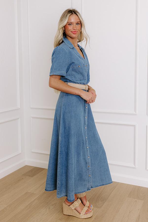Barcelona Sun Chambray Button Down Midi Dress Product Image