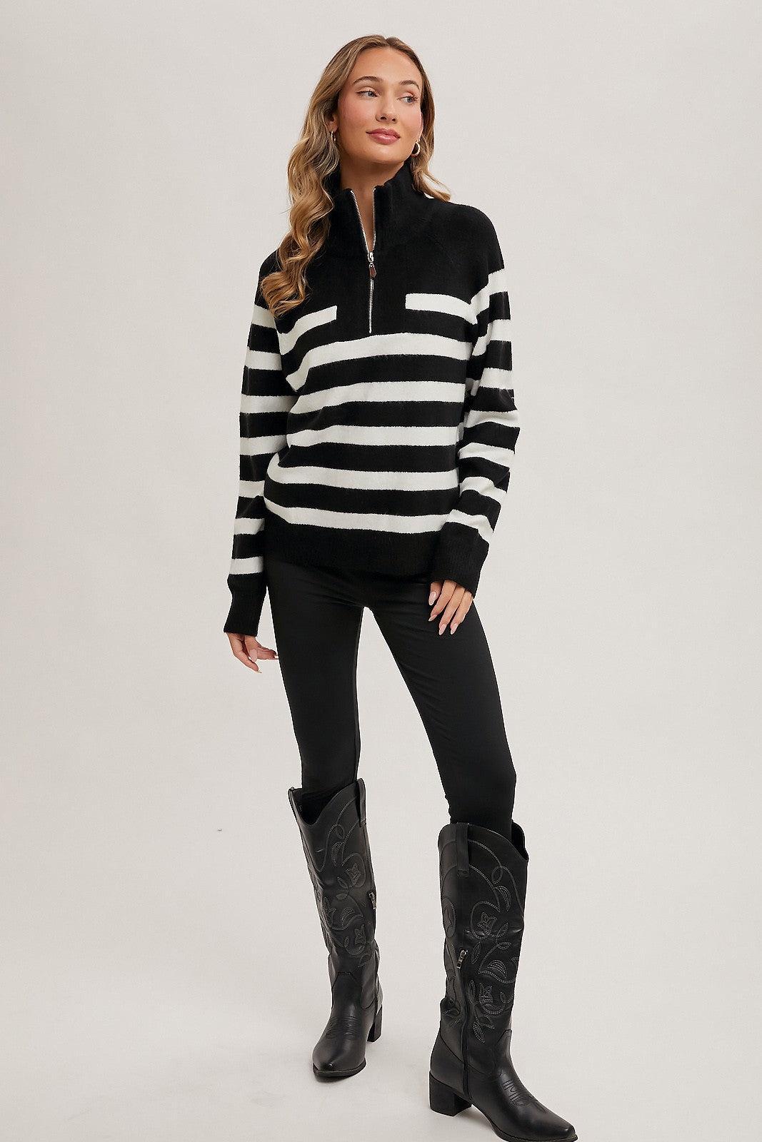 Striped half-zip knit sweater Product Image