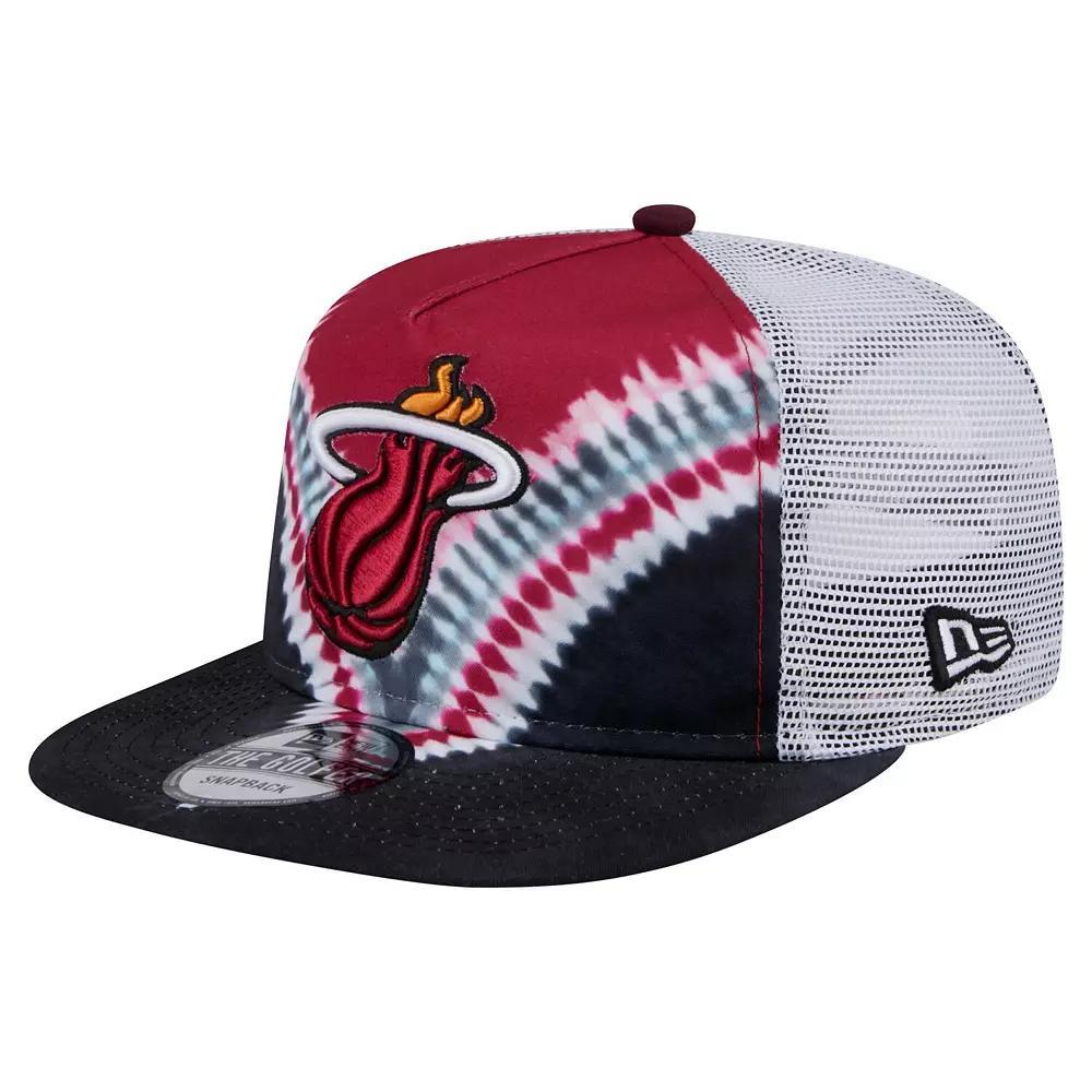 Men's New Era Black/Red Miami Heat Throwback Dye Golfer Snapback Hat Product Image