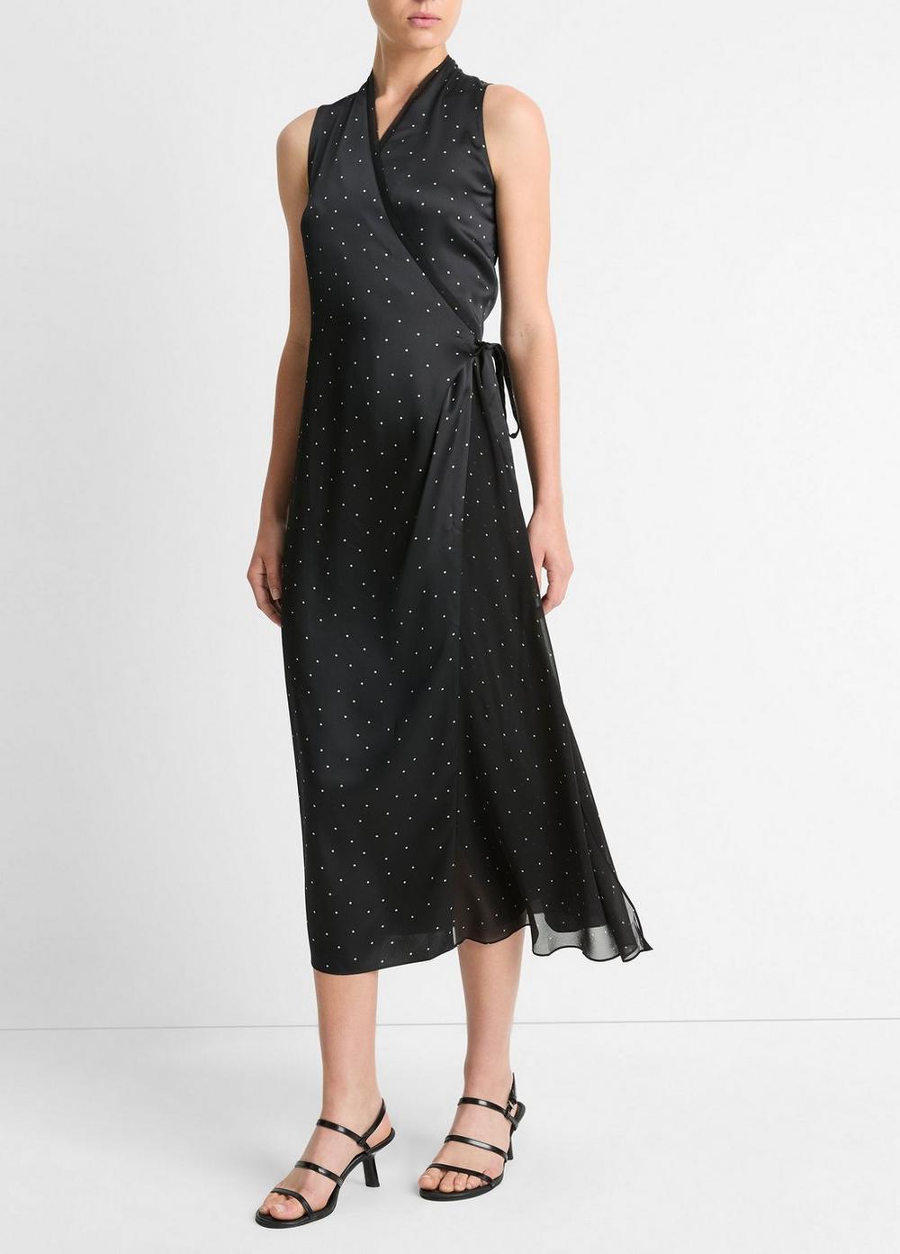 Womens Dot-Print Paneled-chiffon Wrap Dress, Black/grey, Size S Vince Product Image