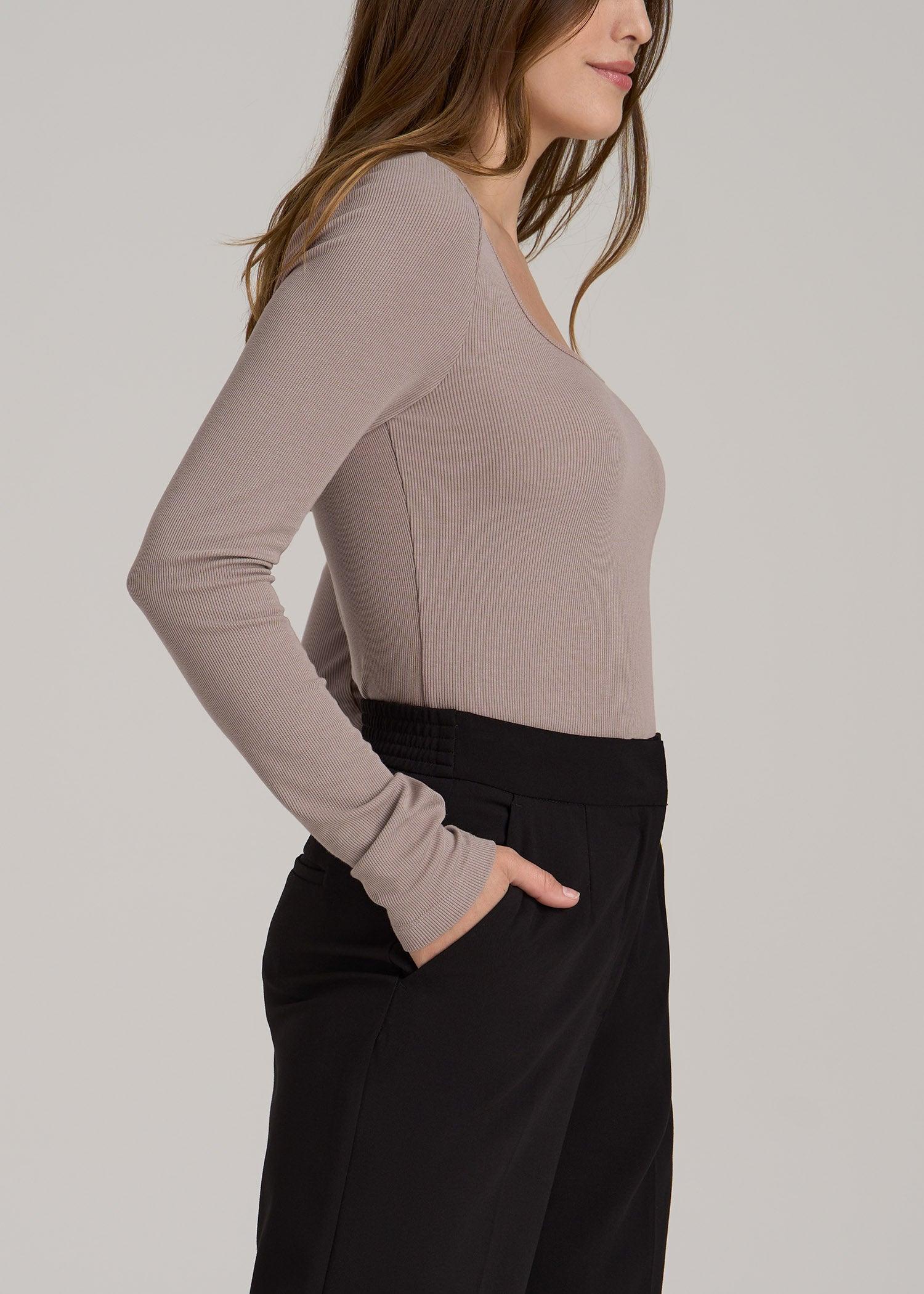 Long Sleeve Ribbed Squareneck Top for Tall Women in Truly Taupe Product Image