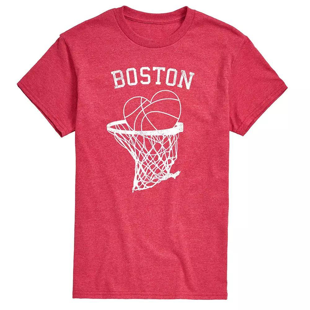 Men's Basketball Heart Boston Graphic Tee, Size: Medium, Grey Red Product Image