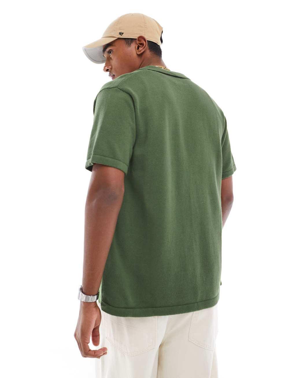 ASOS DESIGN midweight knitted cotton button through polo in stone Product Image