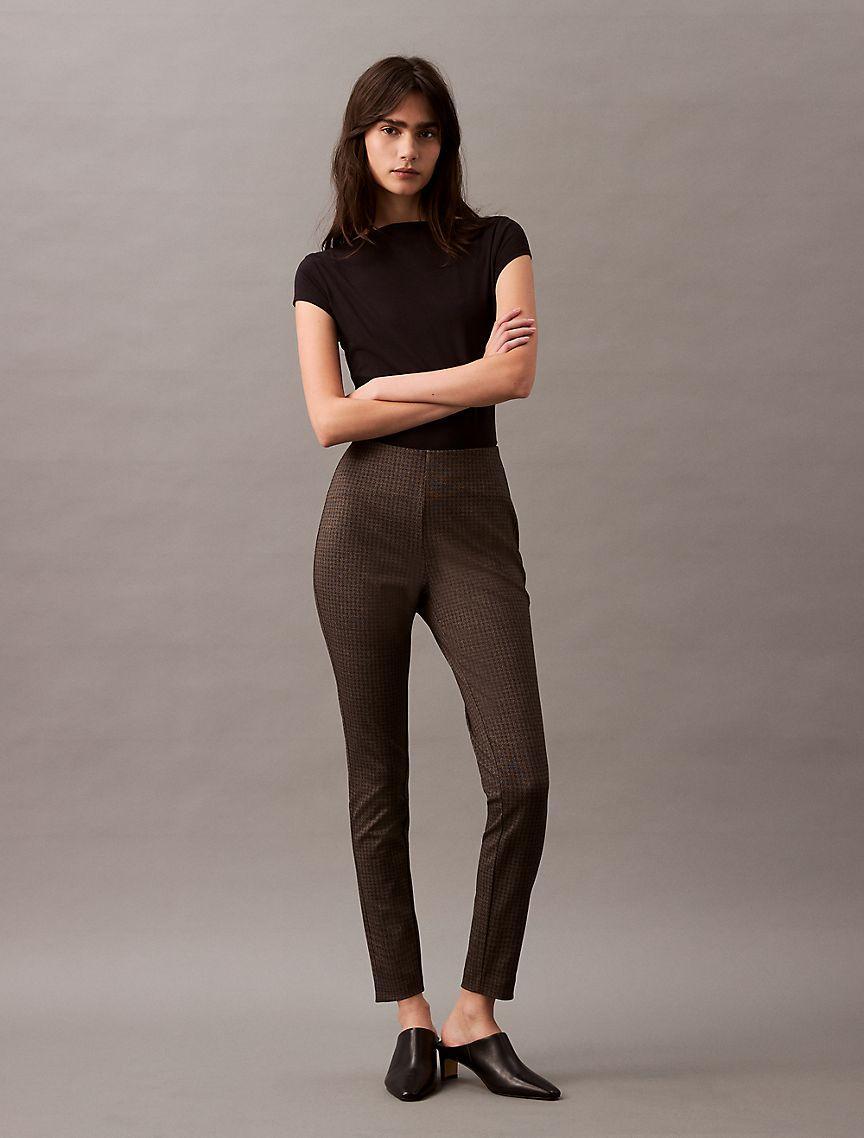 Ponte Houndstooth Print Skinny Pants Product Image