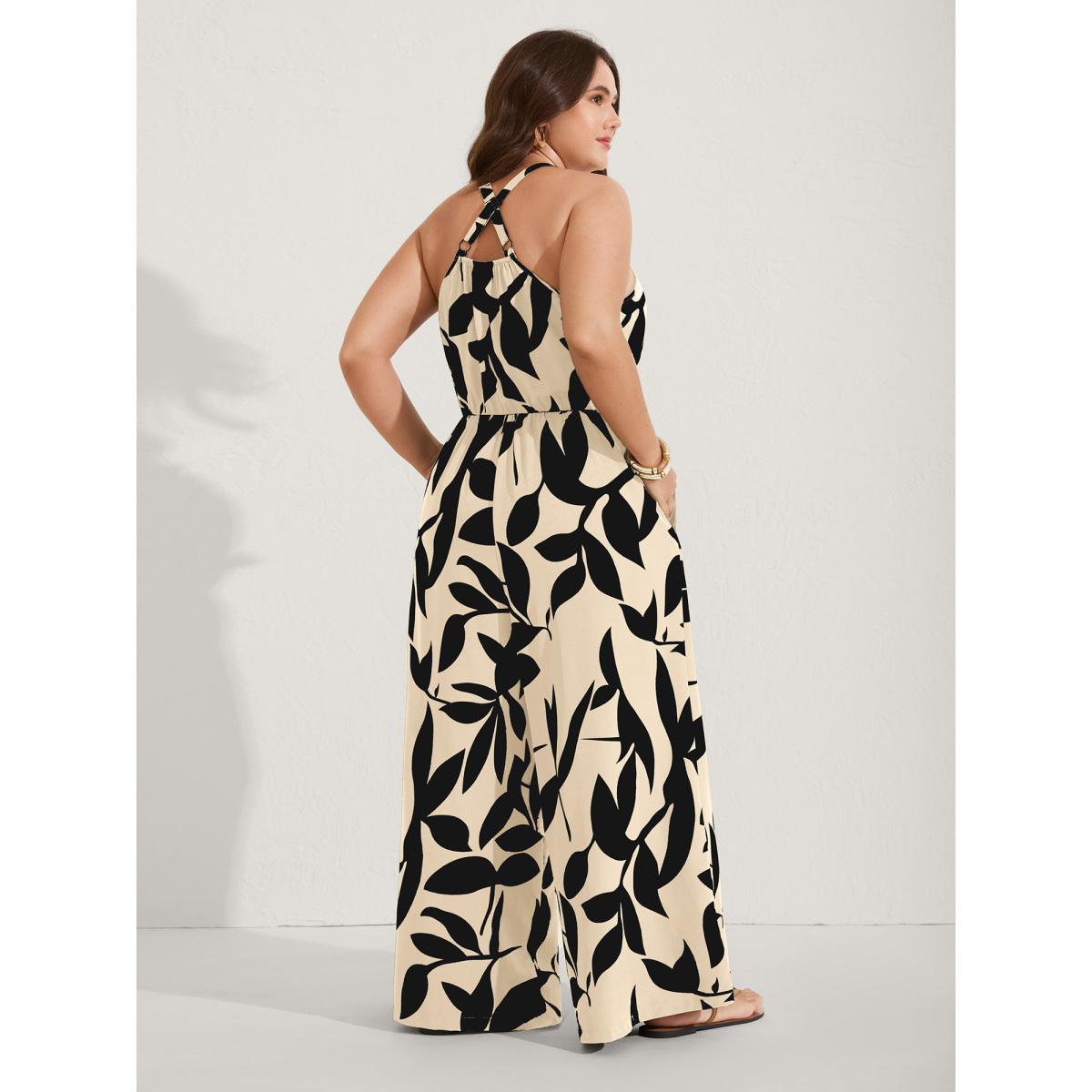 Plus Size Brightblue Silhouette Floral Print Sweetheart Jumpsuit Women Resort Sleeveless V-neck Vacation Loose Jumpsuits BloomChic 14-16/1X Product Image