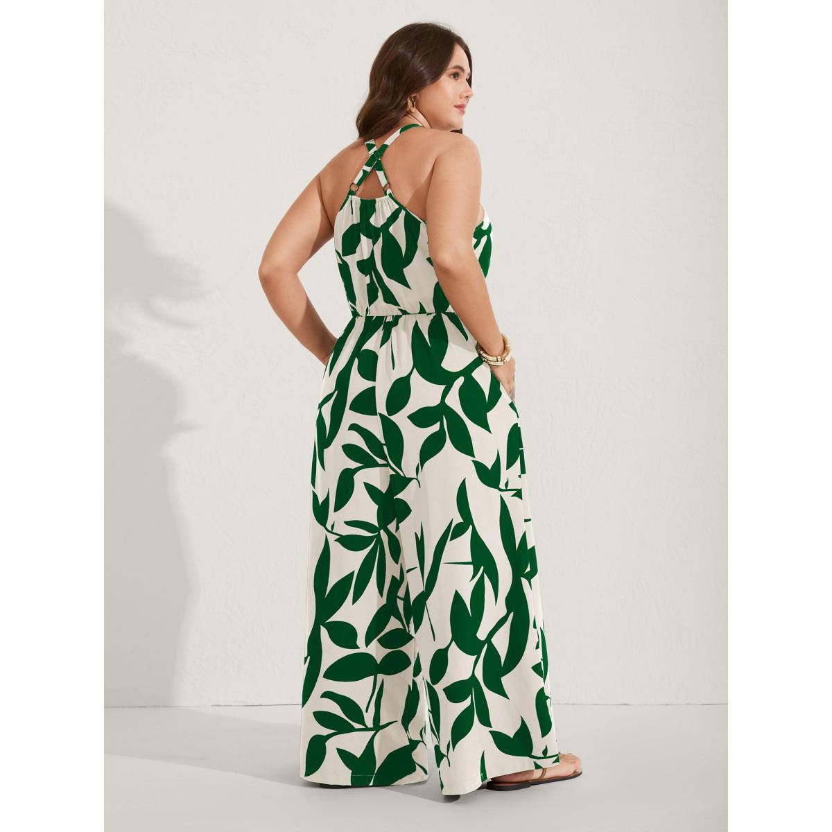 Plus Size Brightblue Silhouette Floral Print Sweetheart Jumpsuit Women Resort Sleeveless V-neck Vacation Loose Jumpsuits BloomChic 14-16/1X Product Image