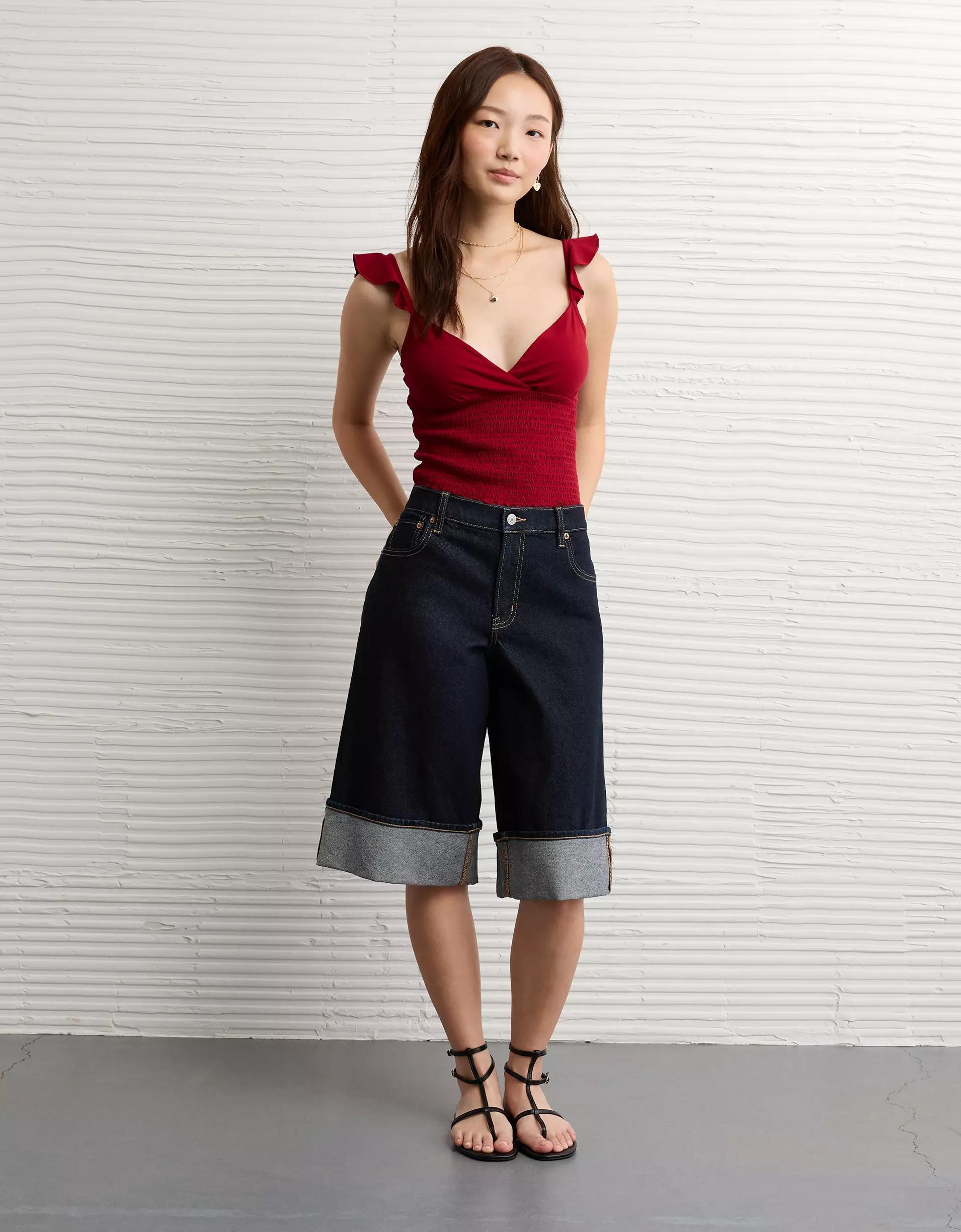 AE Sunchaser Knit Wrap Front Smocked Tank Top Product Image