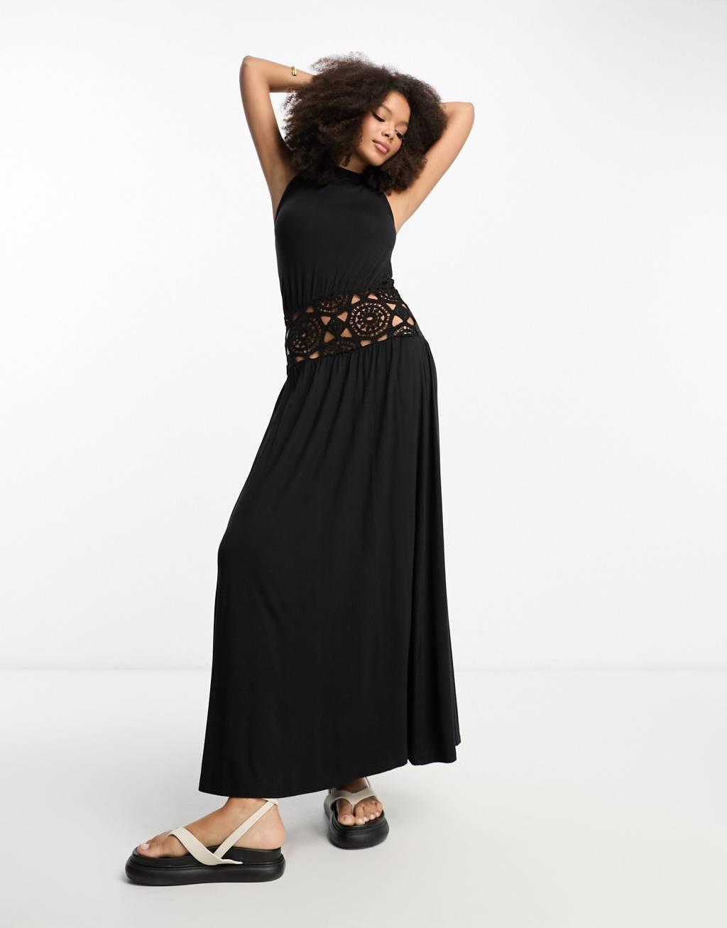 ASOS DESIGN halter neck midi dress with crochet bodice Product Image