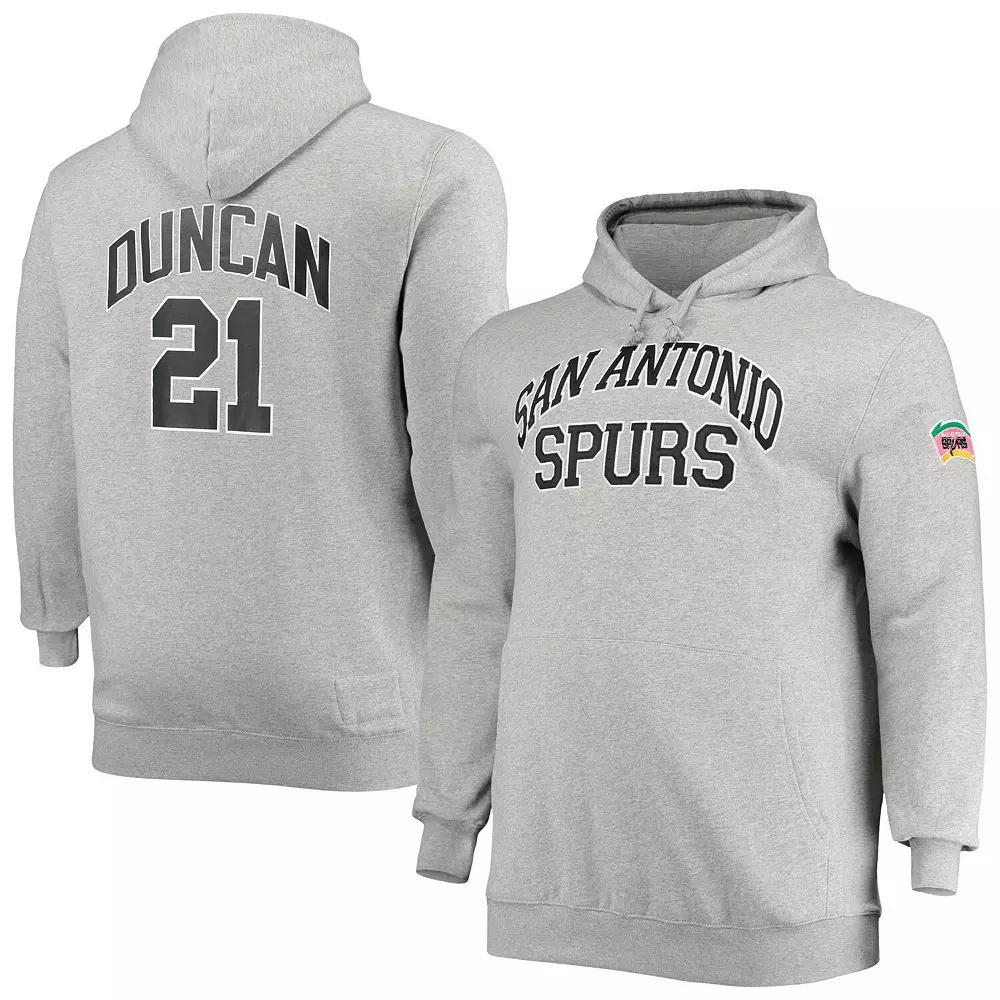 Men's Mitchell & Ness Tim Duncan Heathered Gray San Antonio Spurs Big & Tall Name & Number Pullover Hoodie, Size: 5XB, Grey Product Image