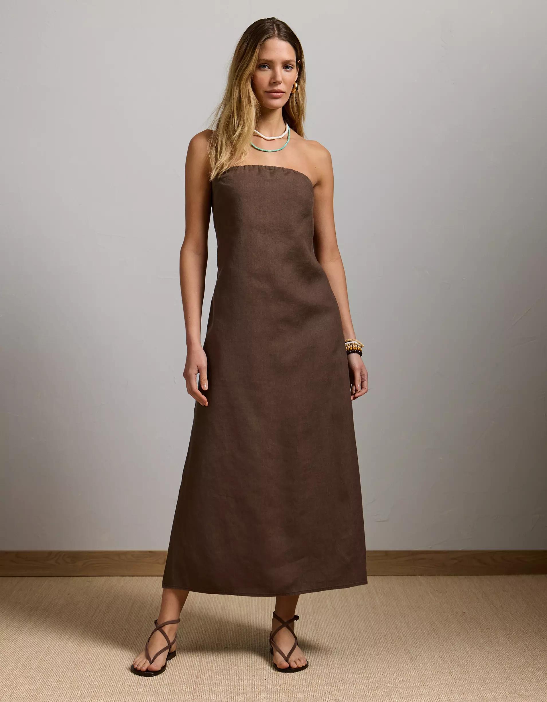 AE77 Premium Strapless Linen Midi Dress Product Image
