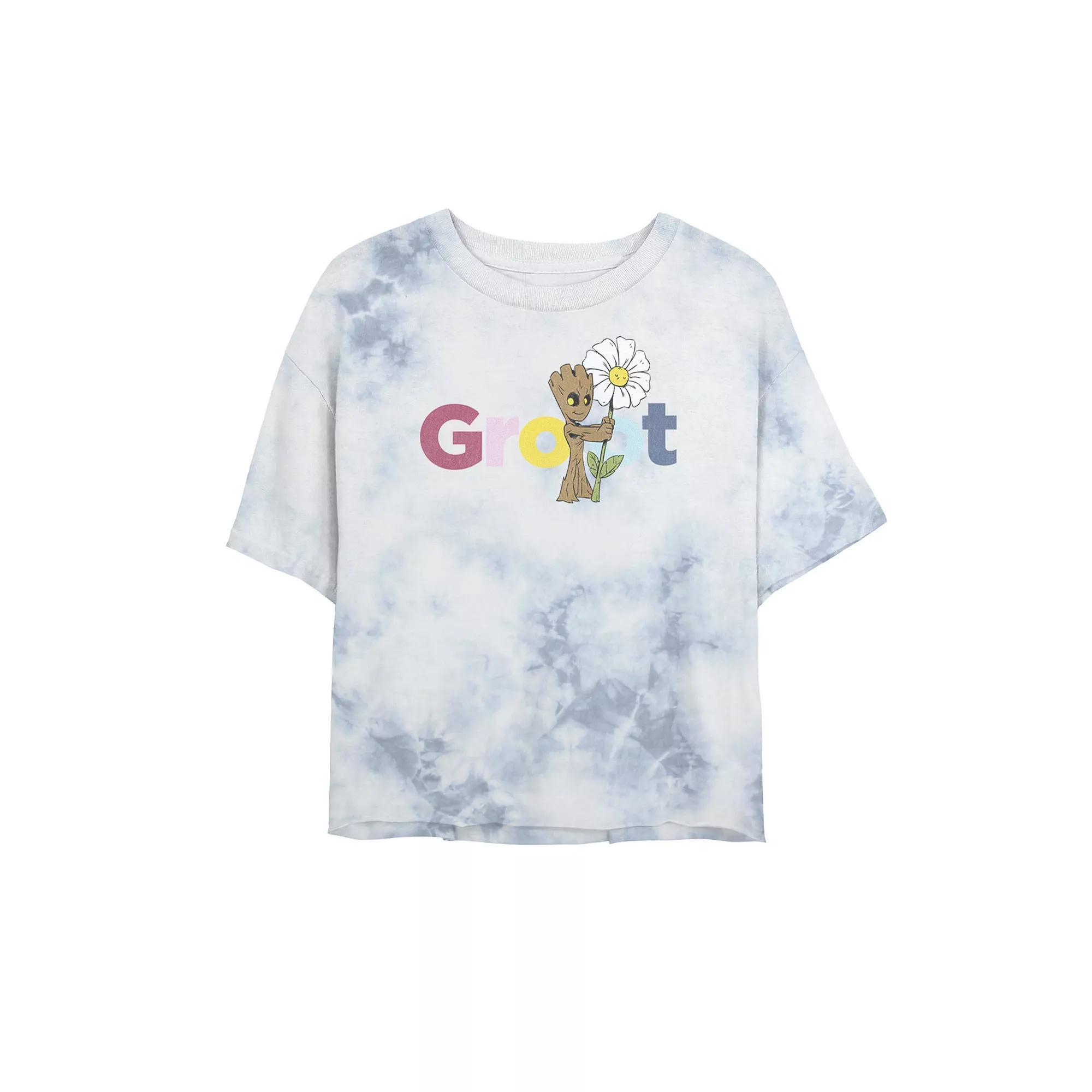 Juniors' Marvel Guardians Of The Galaxy Groot Flower Tee, Girl's, Size: Small, White Blue Product Image