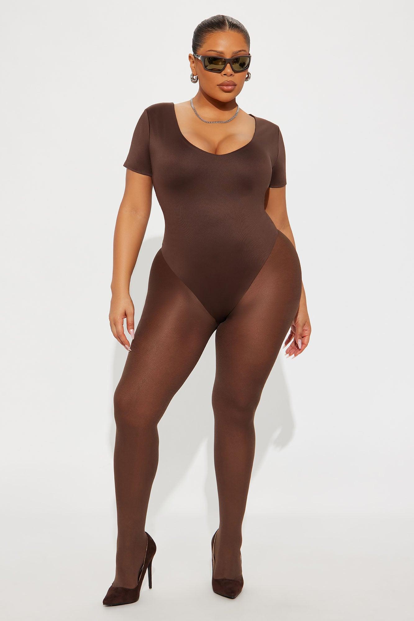 Contour Double Lined Short Sleeve High Cut Bodysuit - Chocolate Female Product Image