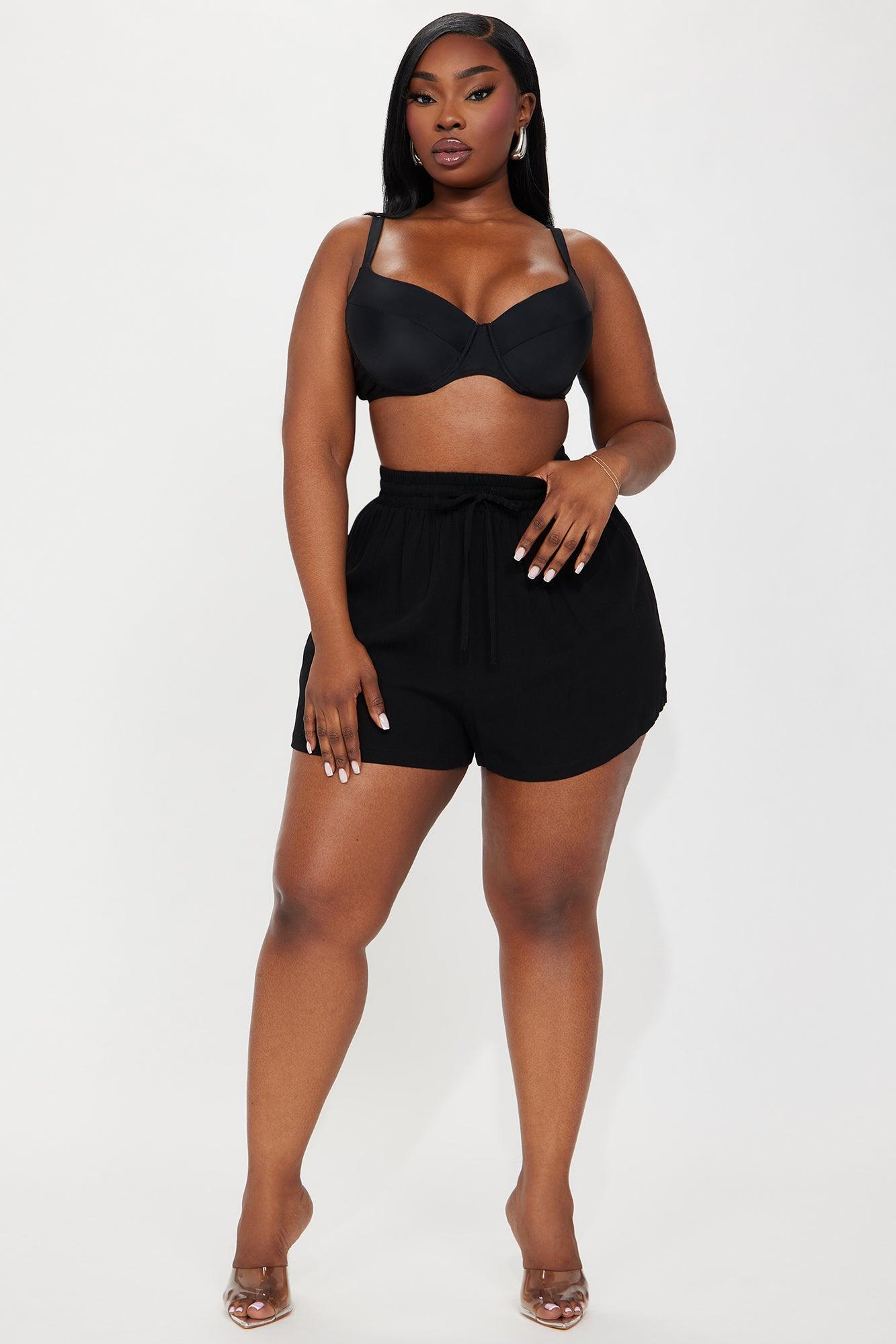 Breezy Paradise Linen Cover Up Shorts - Black Product Image