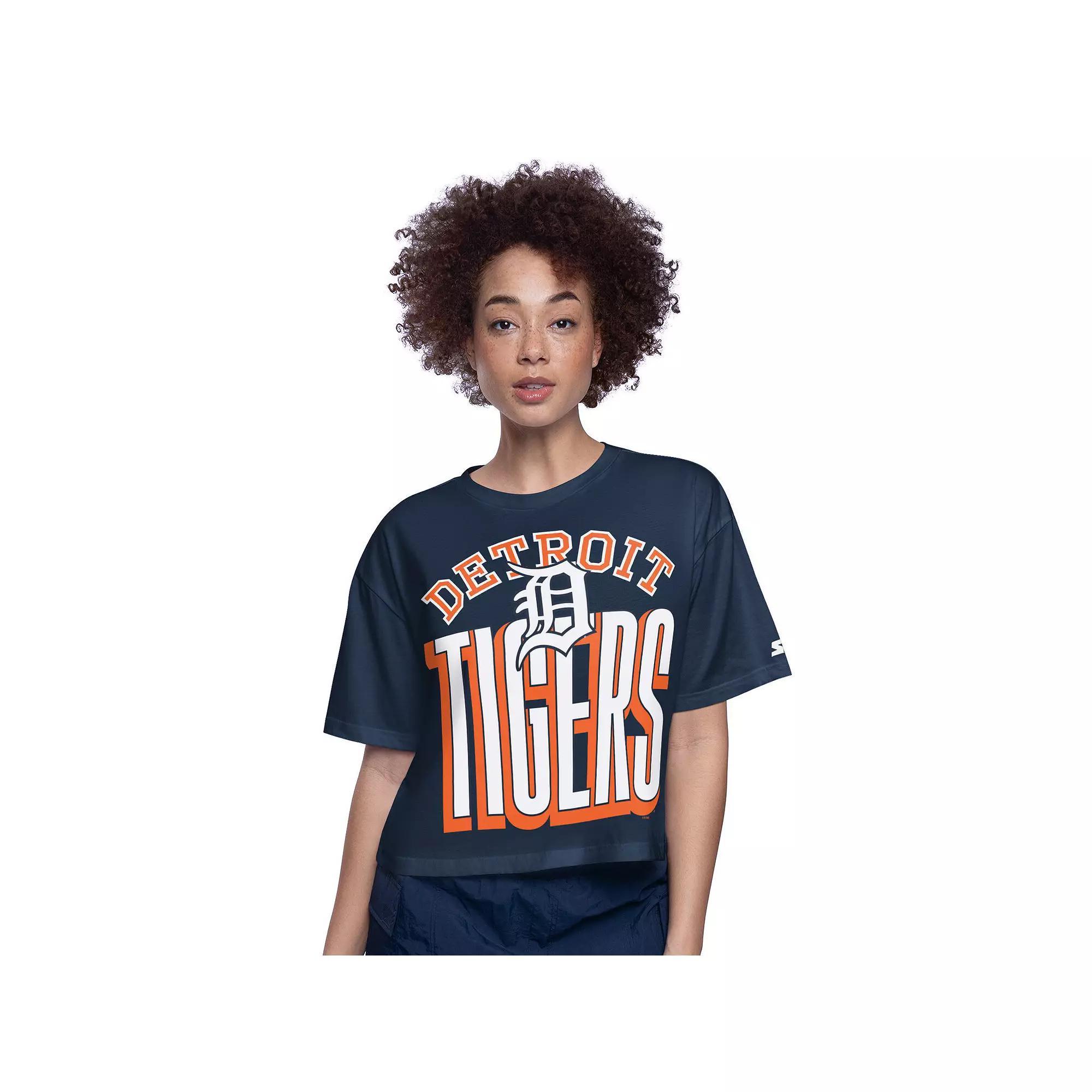Women's Starter Navy Detroit Tigers Play the Ball Boxy Cropped T-Shirt, Size: XL, Blue Product Image