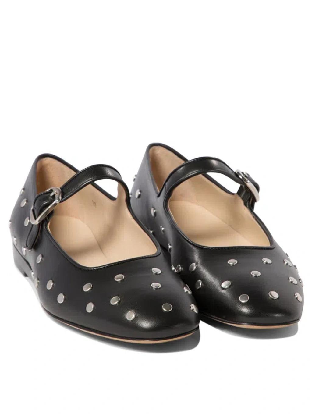 Mary Jane Studded Ballerina Shoes In Black Product Image