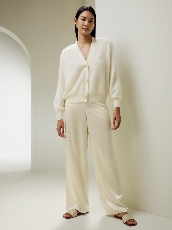 LILYSILK Cashmere Cardigan Women White Premium Cashmere Comfortable Dropped Shoulder Cardigan M Product Image