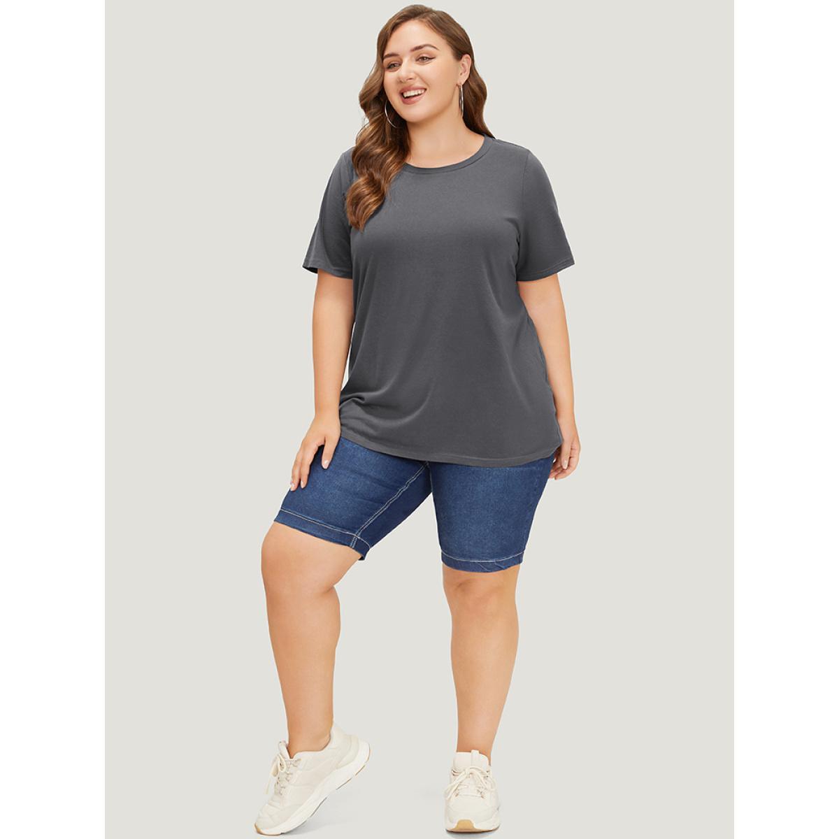 Plus Size Sun & Moon Print Graphic Round Neck T-shirt DimGray Women Casual Star and moon Dailywear T-shirts BloomChic 26/4X Product Image