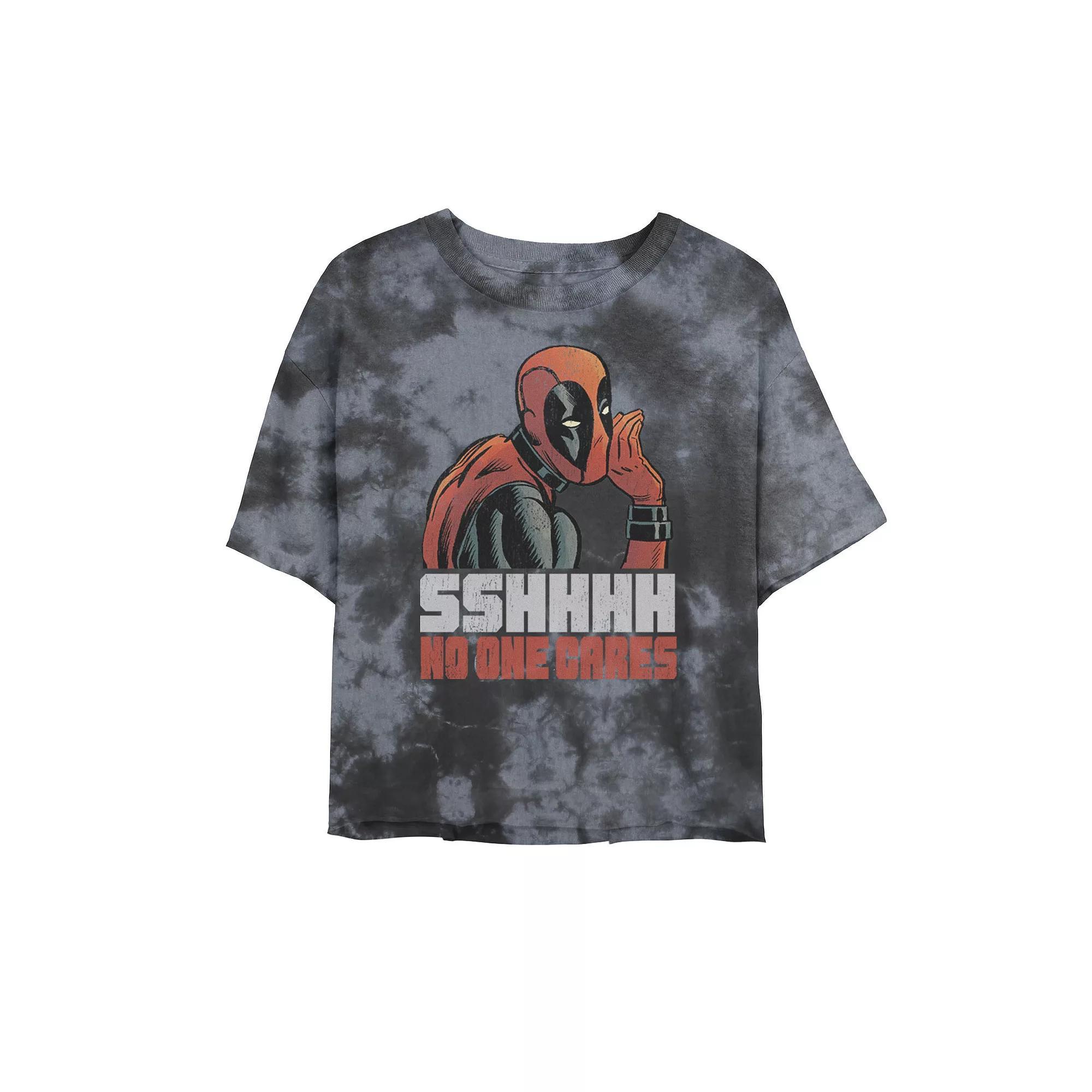 Juniors' Marvel Deadpool SSShhh No One Cares Cropped Graphic Tee, Girl's, Size: XL, Black Grey Product Image