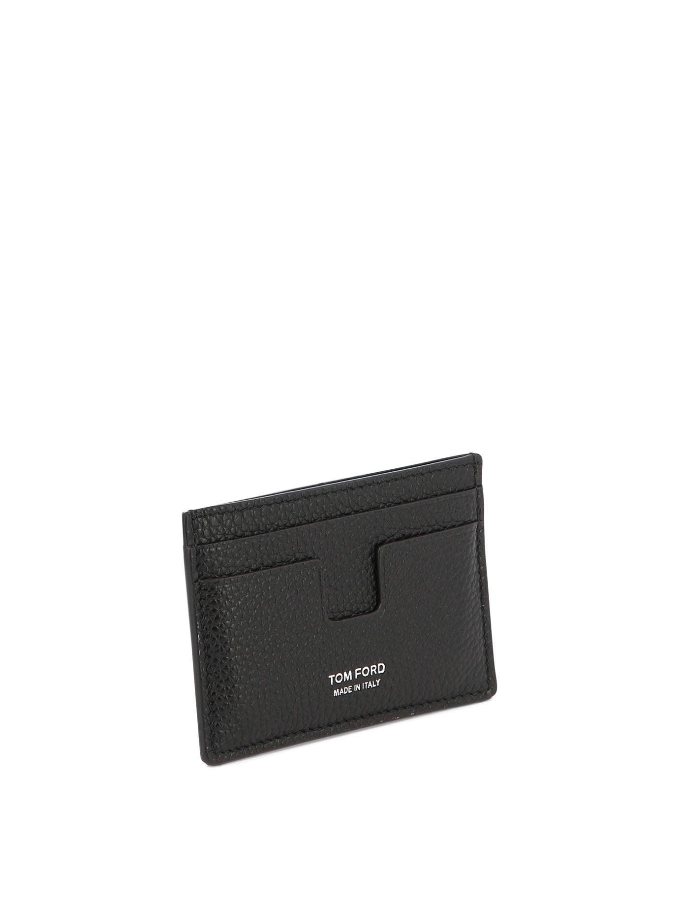 TOM FORD Black Card-holder With Embossed Logo In Hammered Leather Man Product Image