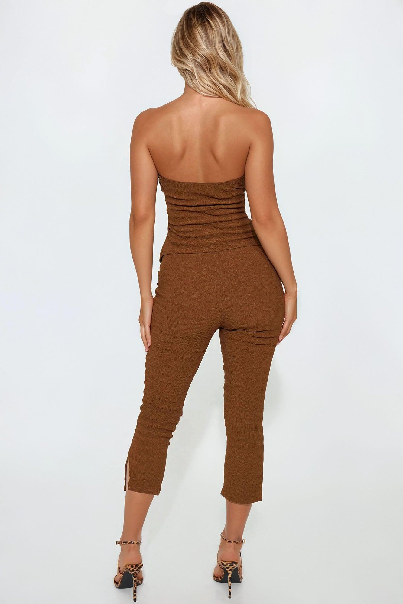 Clarissa Textured Tube Top Capri Pant Set - Chocolate Female Product Image