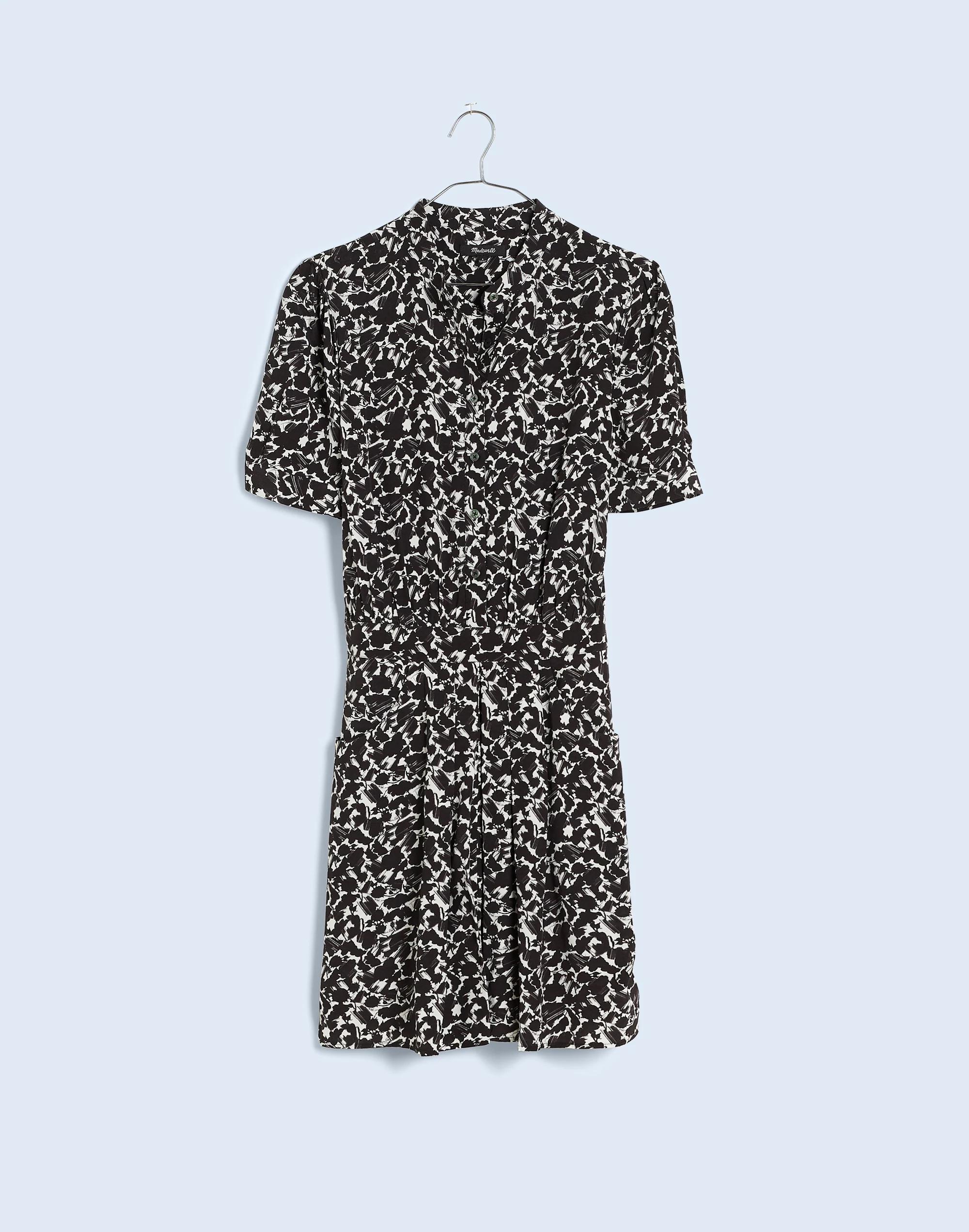 Button-Front Blouson Mini Shirtdress in Floral Crepe Product Image