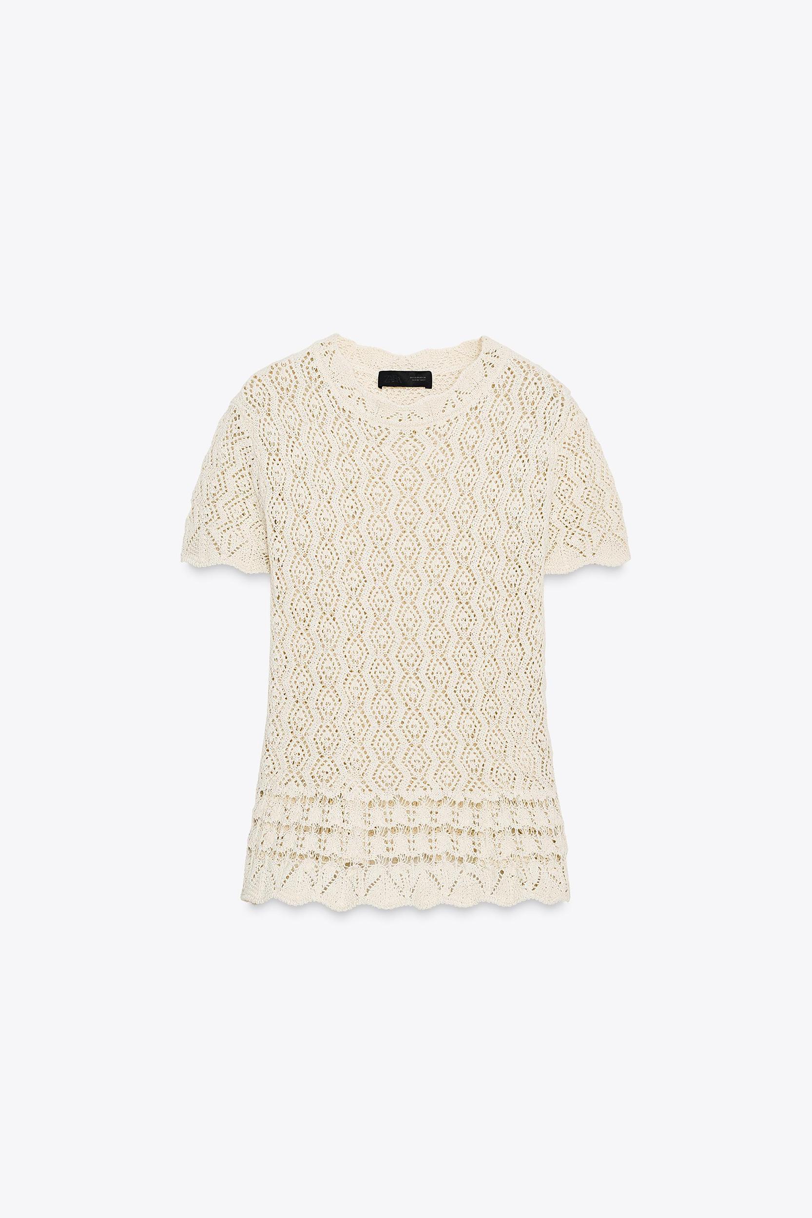 SHORT SLEEVE POINTELLE KNIT TOP Product Image