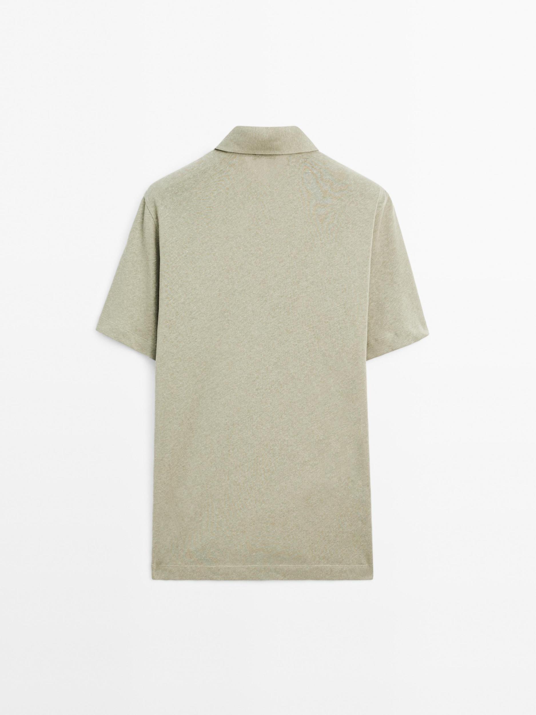 Short sleeve linen blend polo shirt Product Image