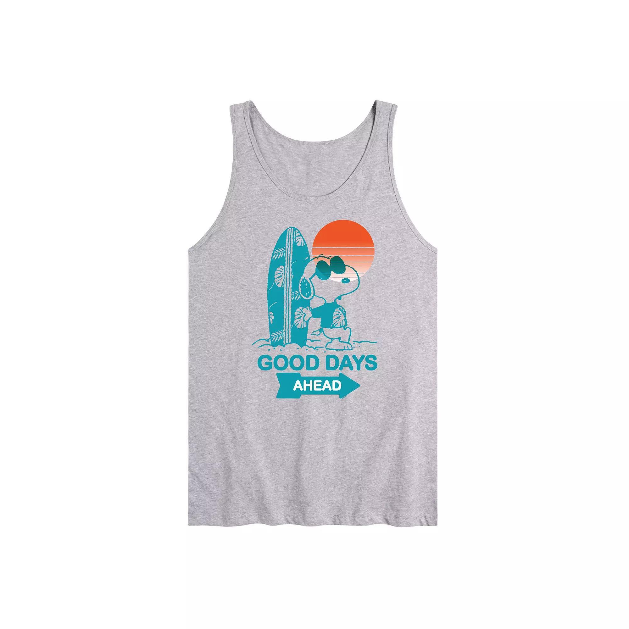 Men's Peanuts Snoopy Good Days Ahead Surfing Graphic Tank Top, Size: Large, Gray Product Image