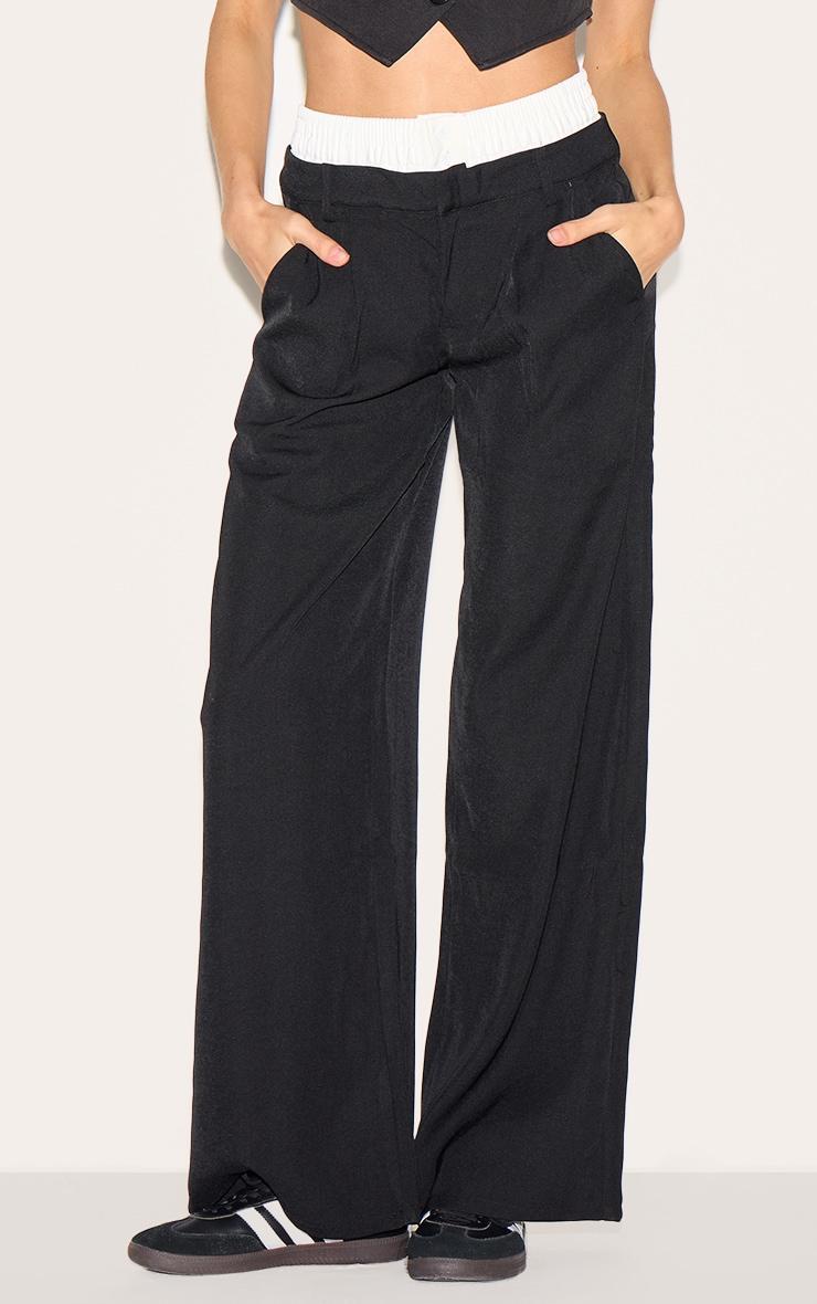 Black Premium Woven Double Waistband Tailored Pants Product Image