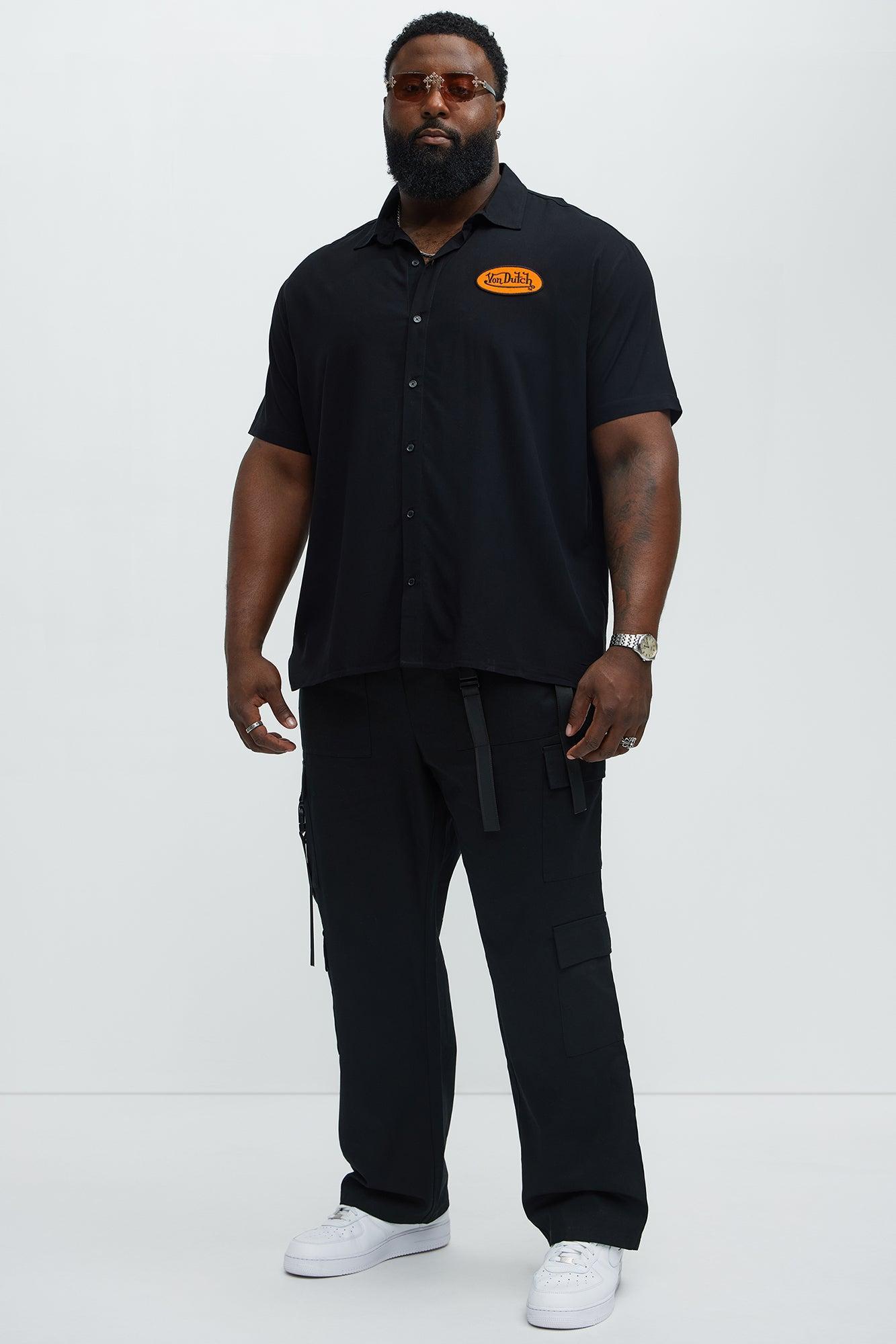 Von Dutch Front And Back Graphic Short Sleeve Button Up Shirt - Black Male Product Image