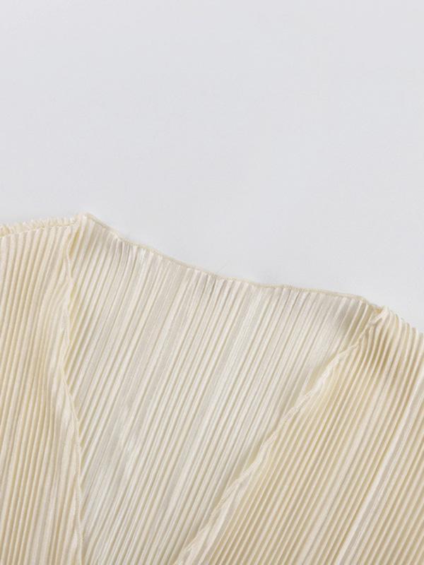 Long Sleeves Loose Lace-Up Pleated Solid Color Split-Joint Deep V-Neck Blouses&Shirts Tops Product Image