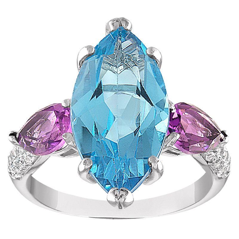 Designs by Gioelli Sterling Silver Swiss Blue Topaz & Amethyst Ring, Womens Product Image