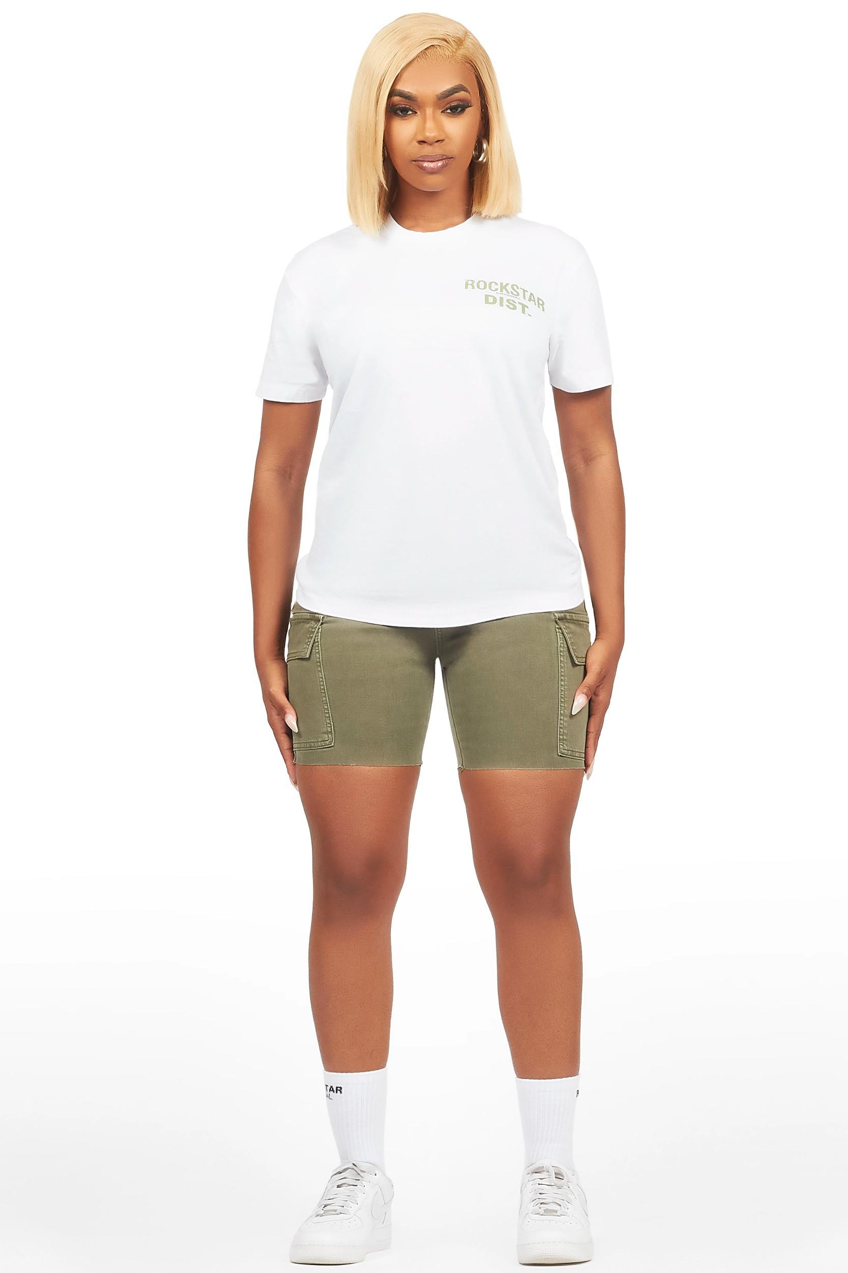 Jakeyia White/Green Denim Short Set Female Product Image