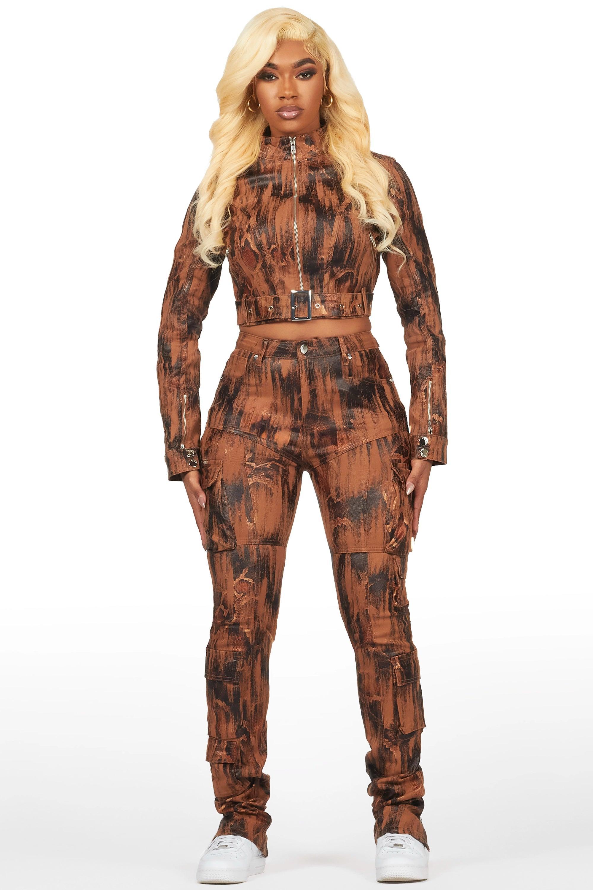 Nakedra Brown Snakeskin Skinny Stacked PU Pant Female Product Image