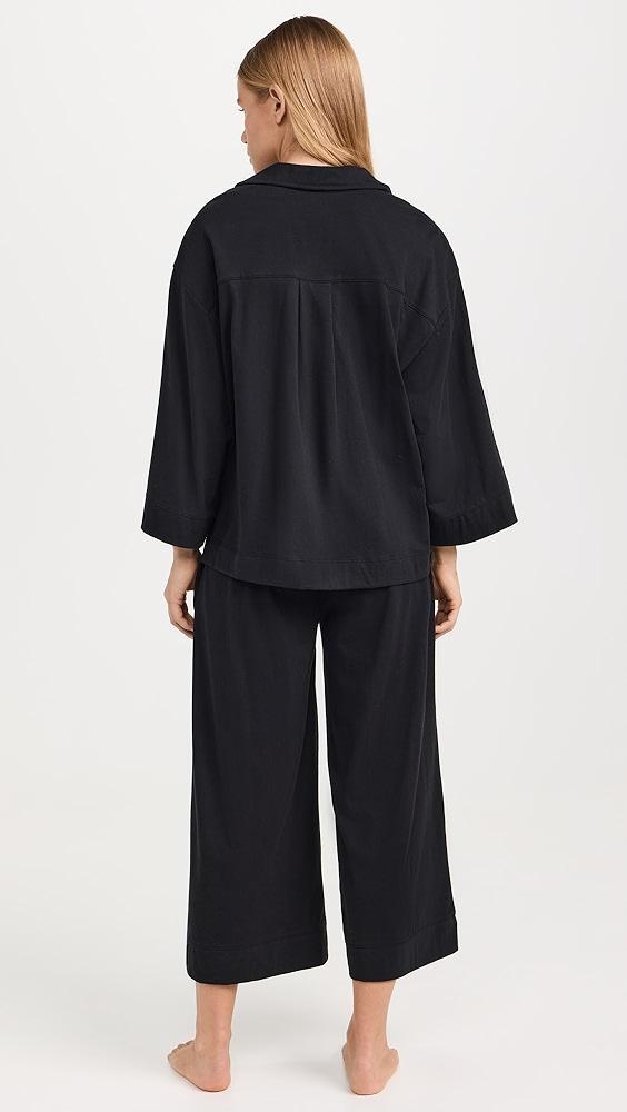 Petite Plume Women's Luxe Pima Black Wide Leg Pajama Set | Shopbop Product Image