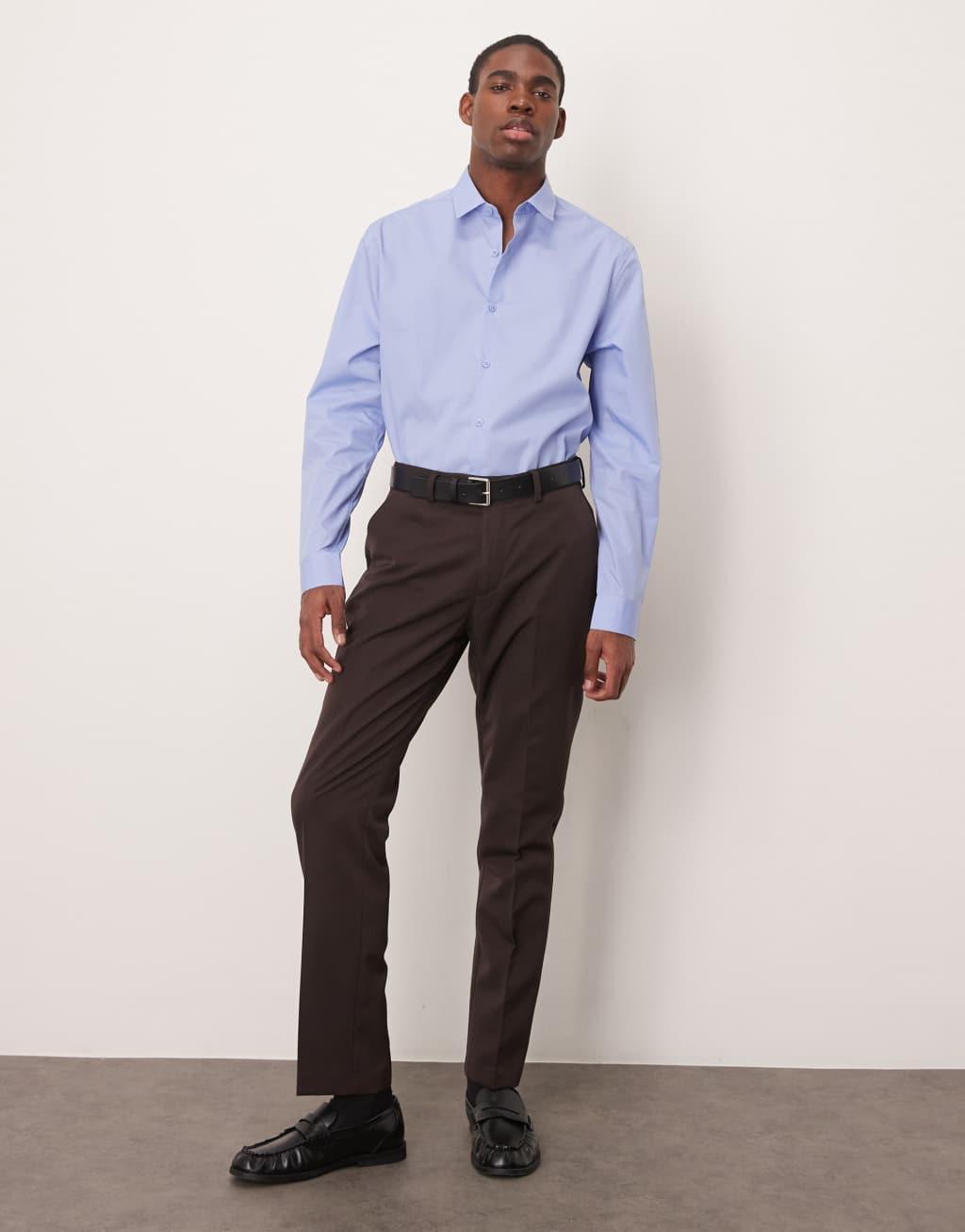 ASOS DESIGN formal easy iron regular shirt in blue Product Image