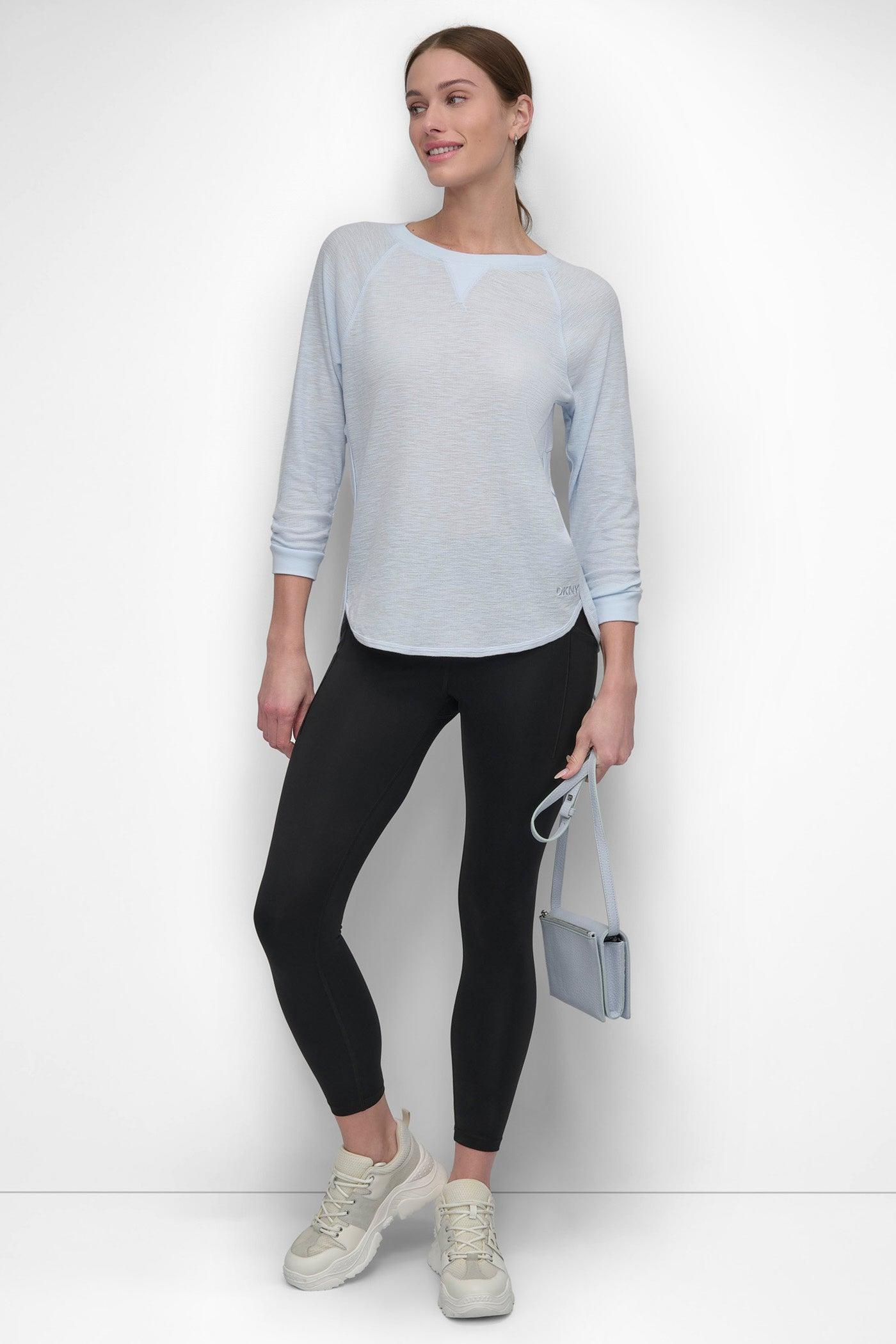 RUCHED 3/4-SLEEVE SLUB WAFFLE-KNIT TEE Product Image