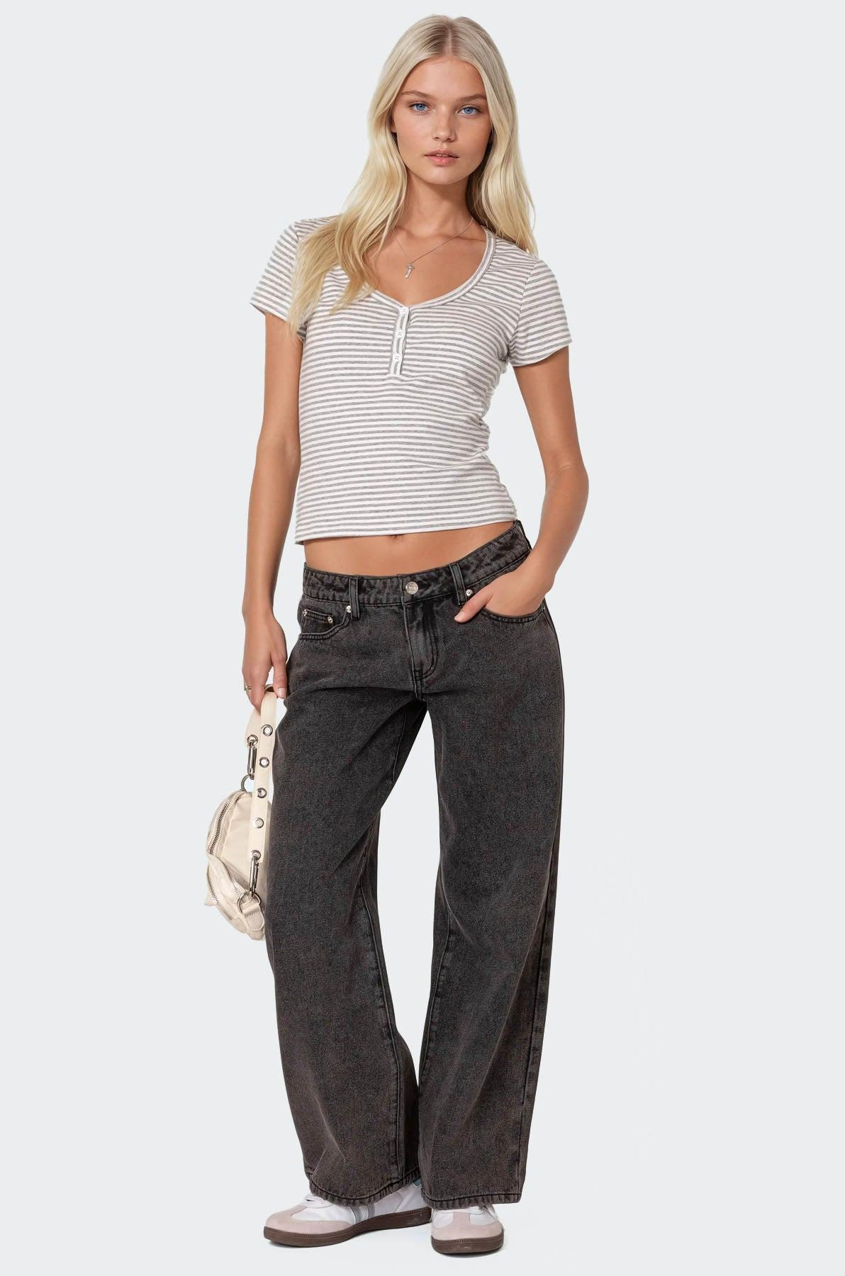 Petite Raelynn Washed Low Rise Baggy Jeans Product Image