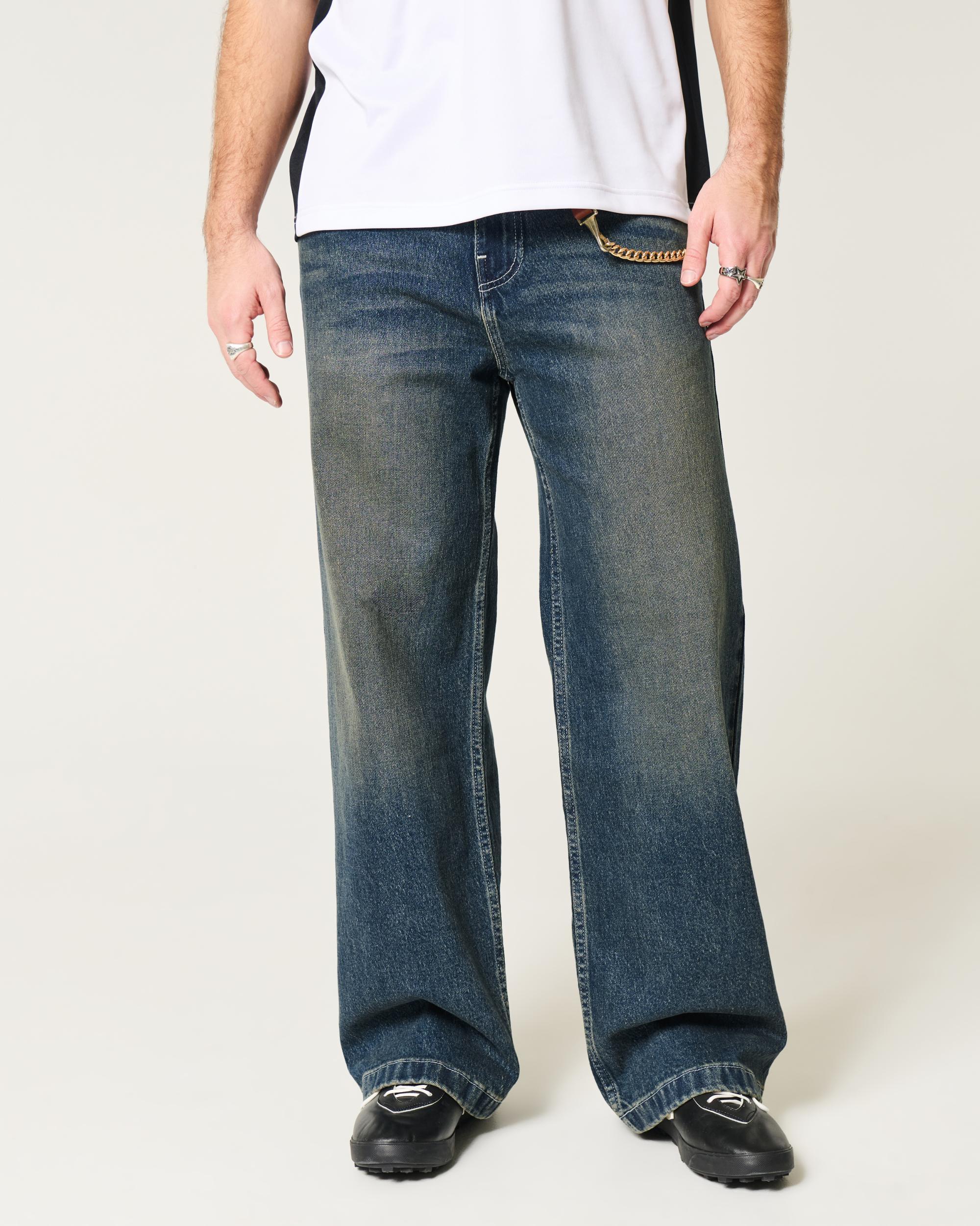 Medium Wash Wolf Graphic Super Baggy Jeans Product Image