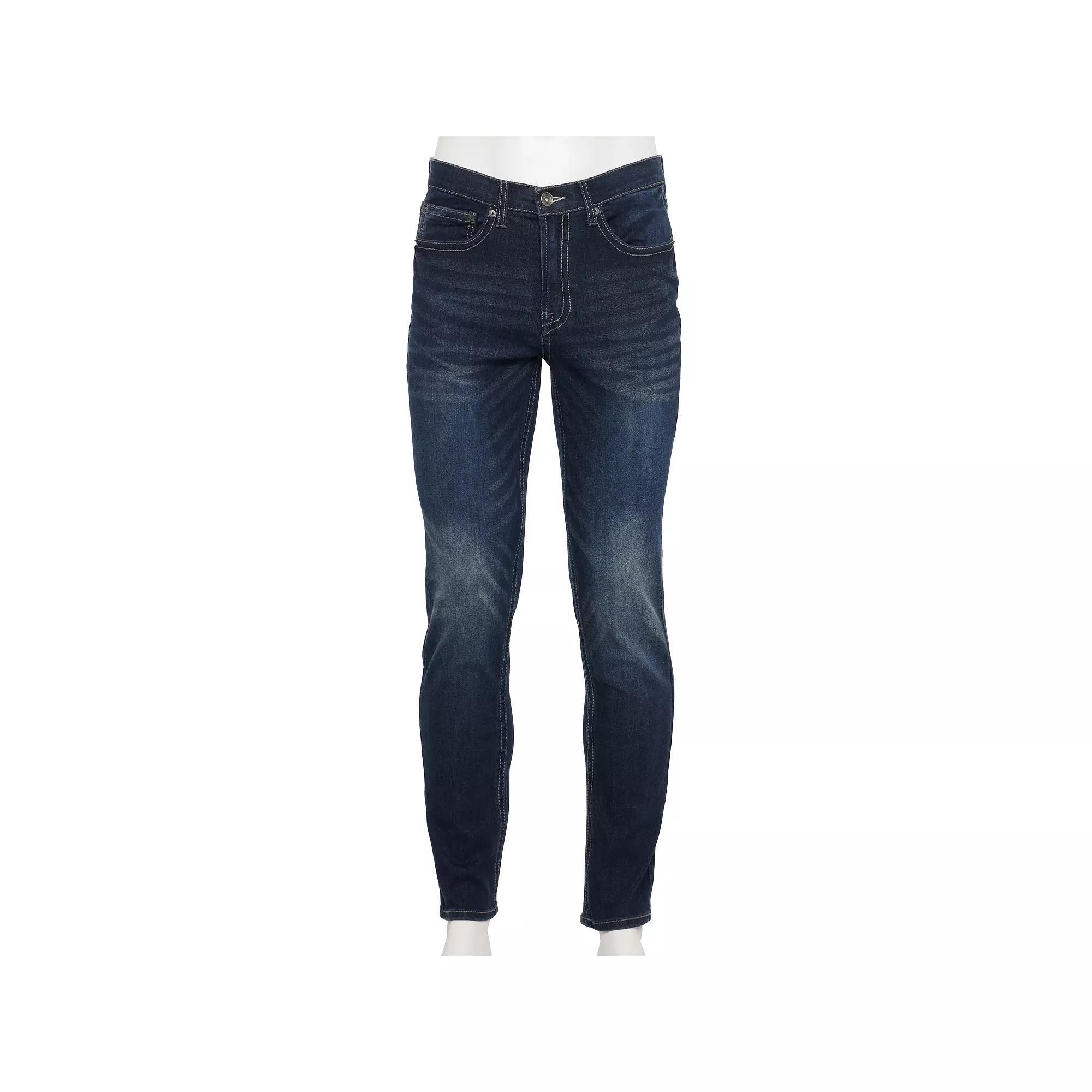 Mens Lazer Embroidered Slim Fit Jeans Dark Blue Product Image