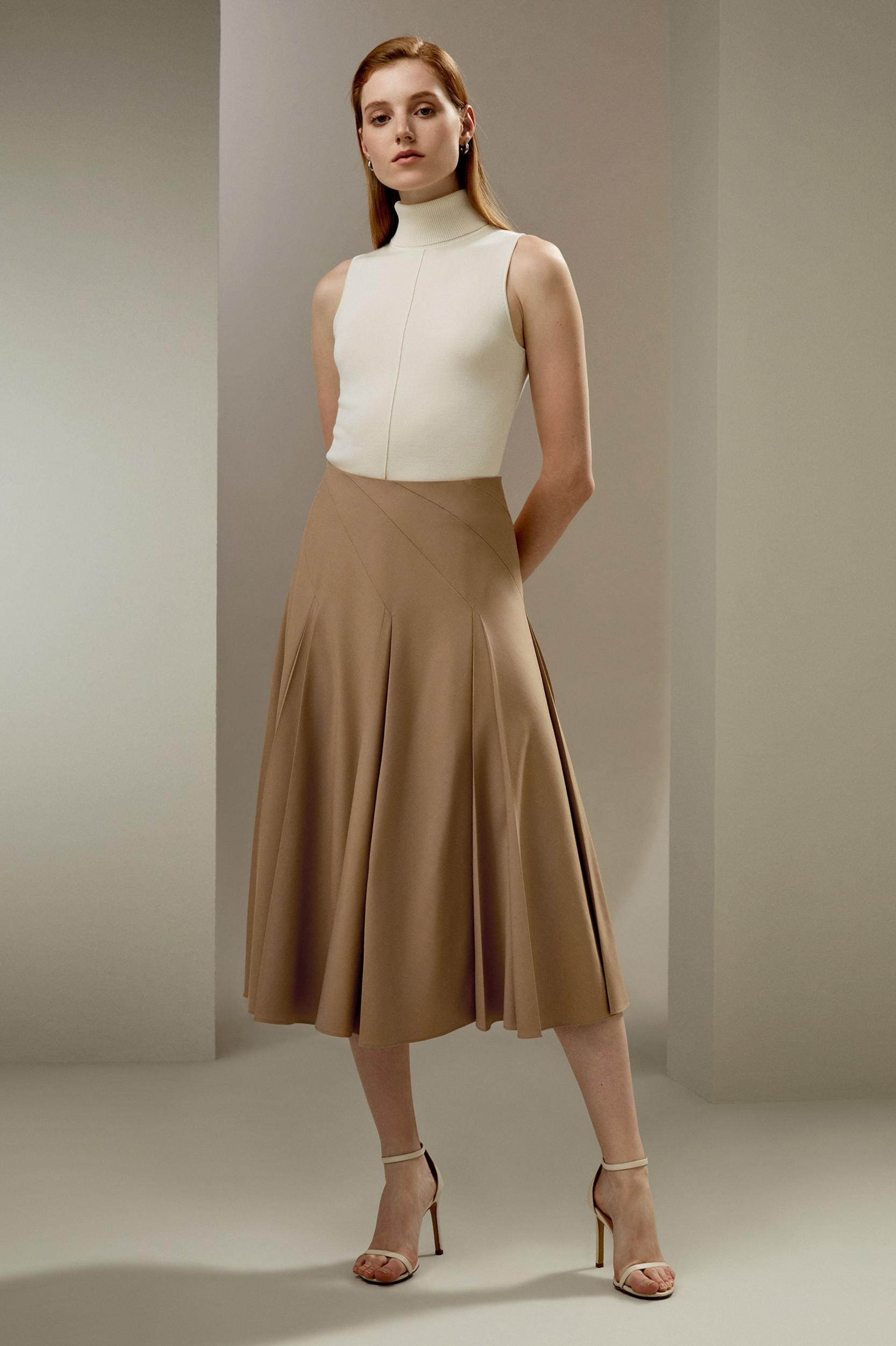 Pleated Merino Wool Midi Skirt Product Image