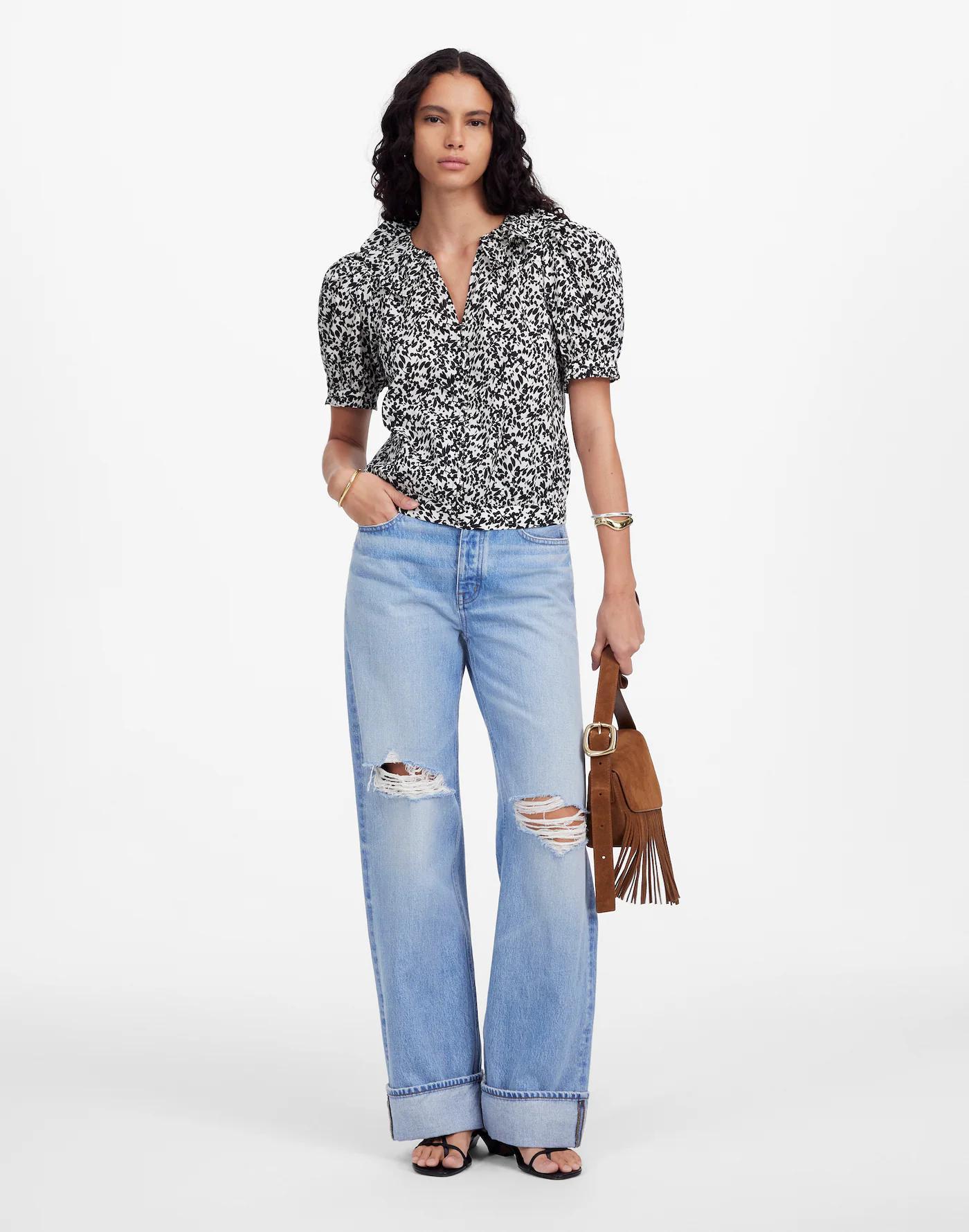 Ruffled Button-Front Top in Floral Product Image